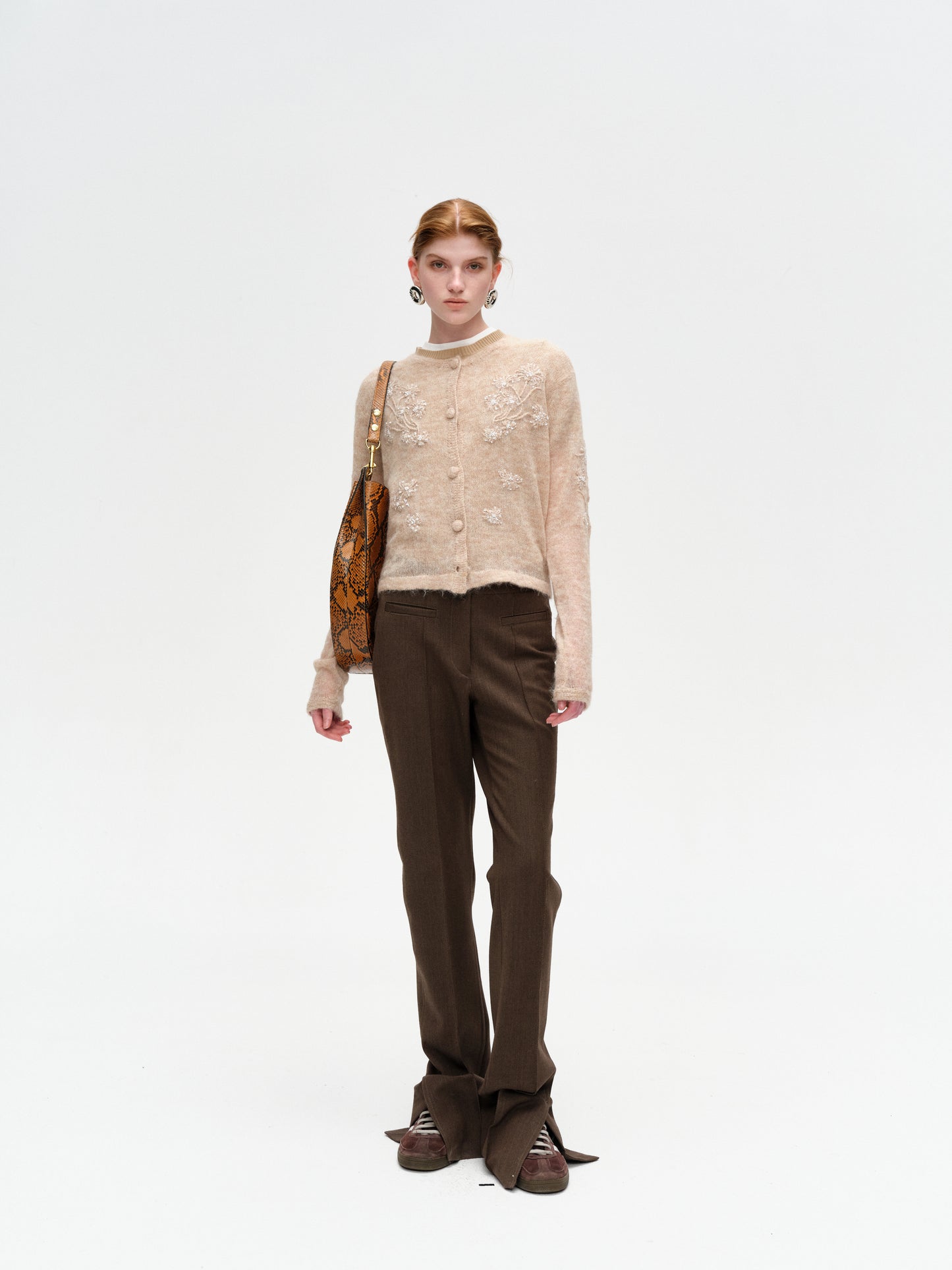 Skin-tone Hand-embroidered Shimmering Epiphyllum Wool Knit Sweater
