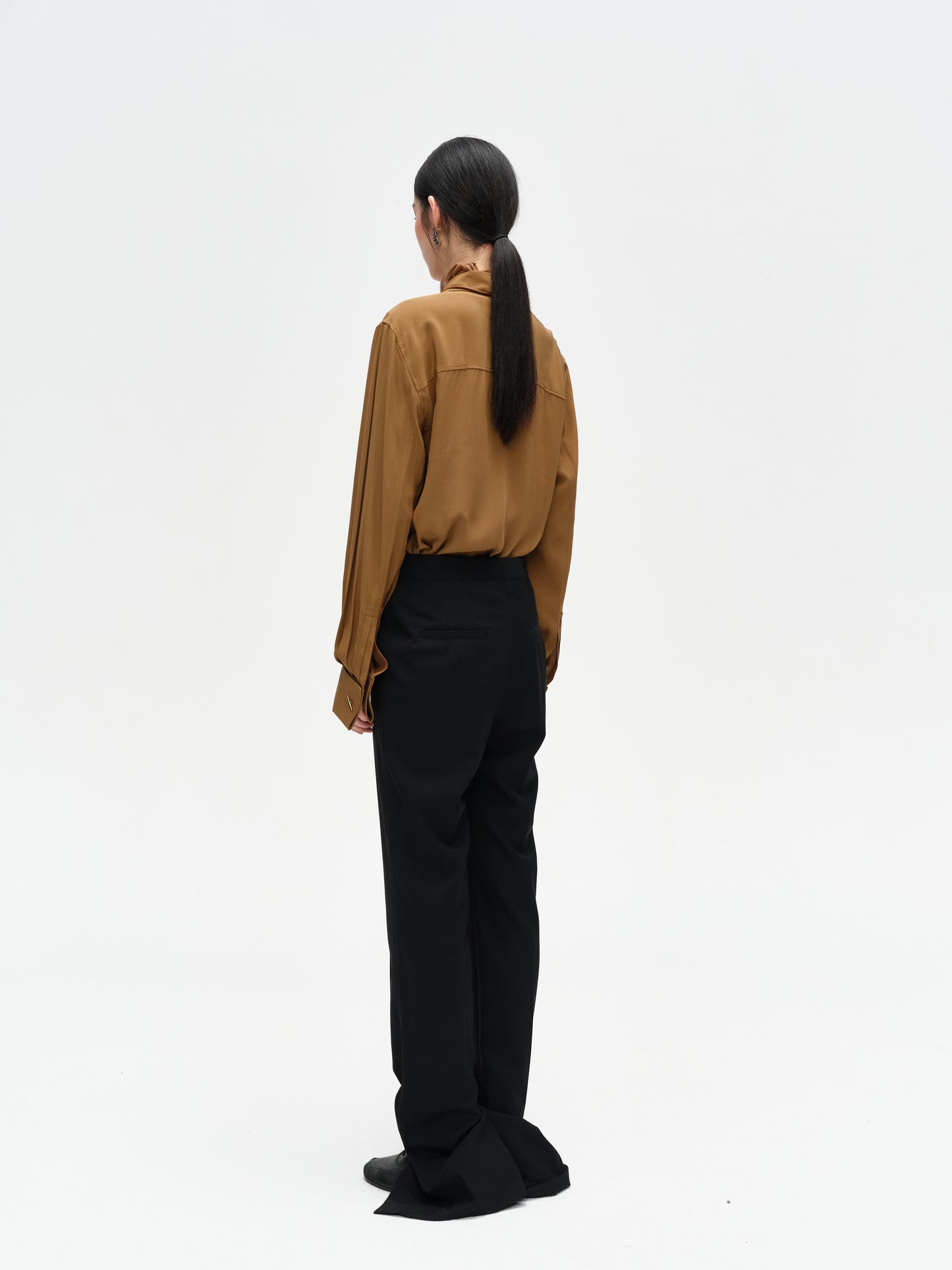 Black Wool Slit Straight-Leg Trousers