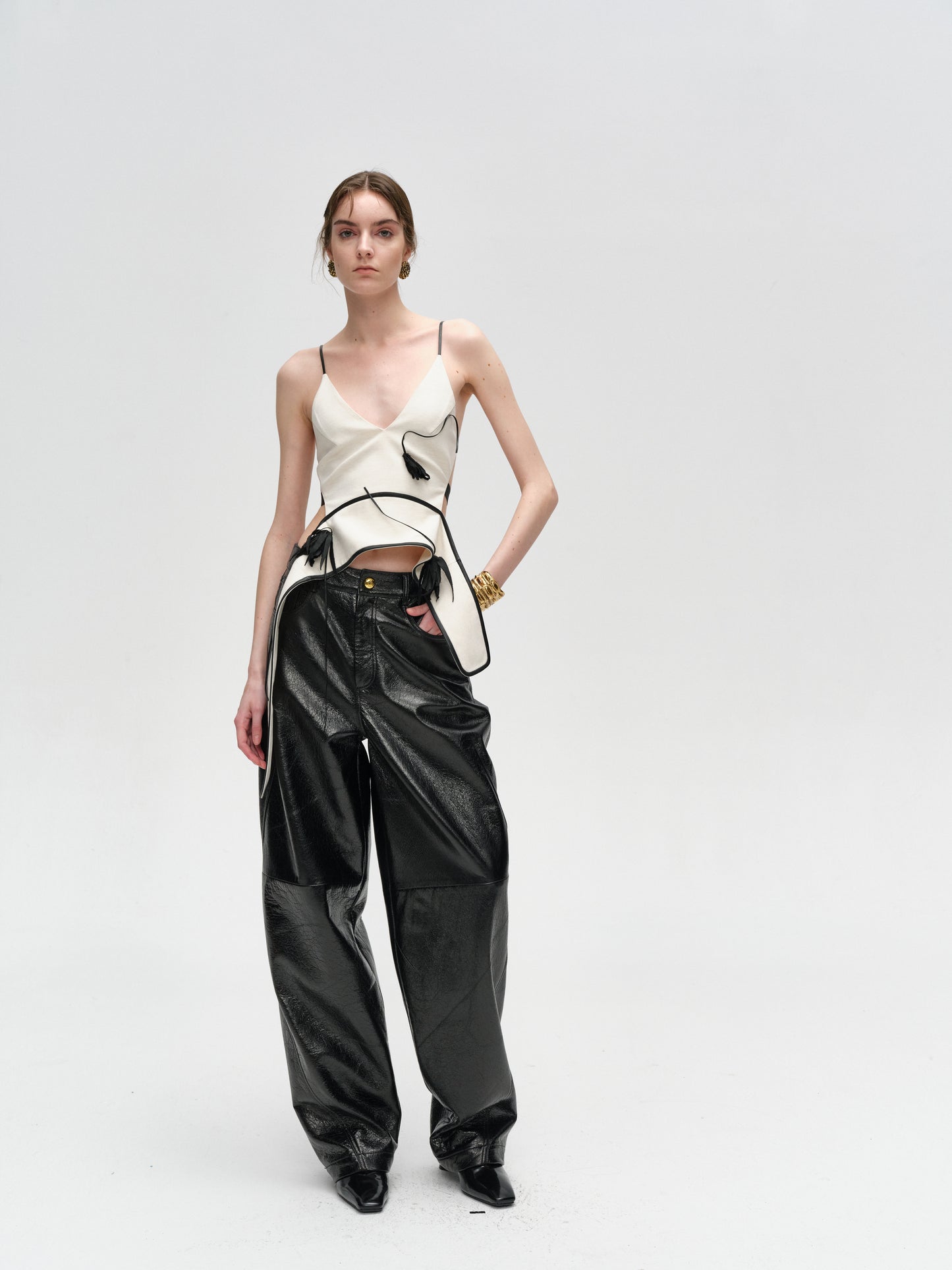 White 3D Hand-Stitched Floral Camisole