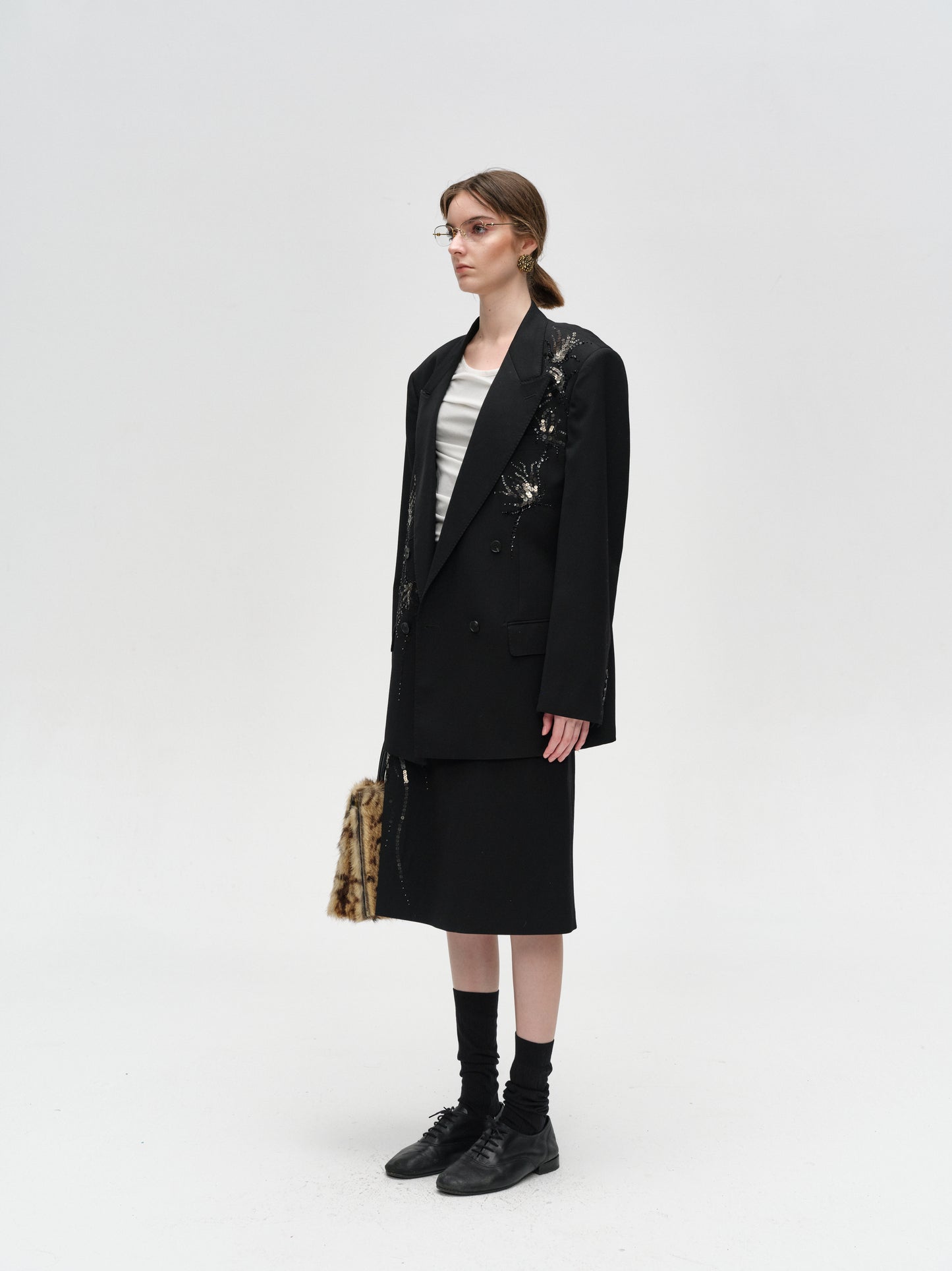 Black Hand-Embroidered Shine Skirt