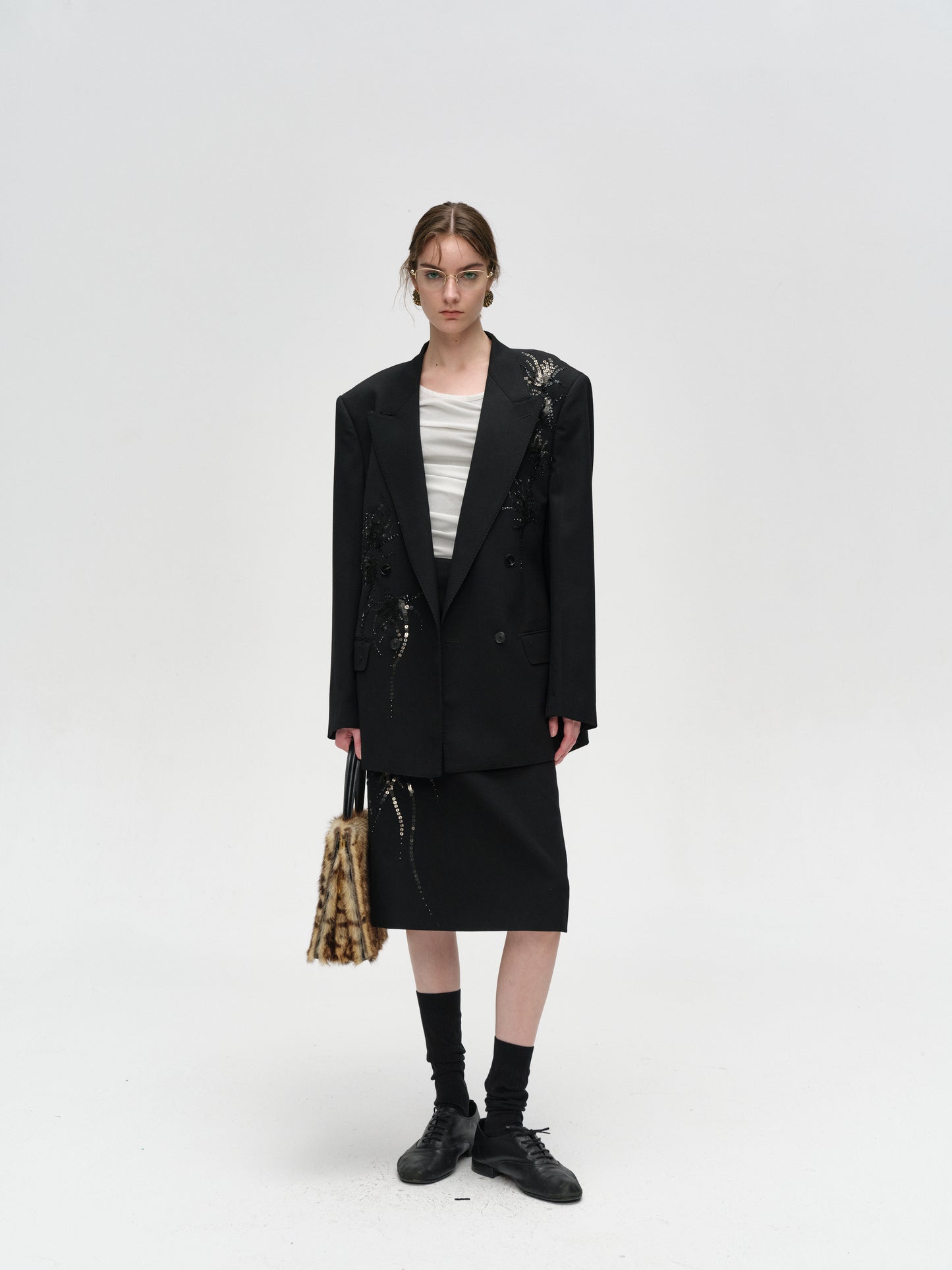 Black Hand-Embroidered Shine Skirt