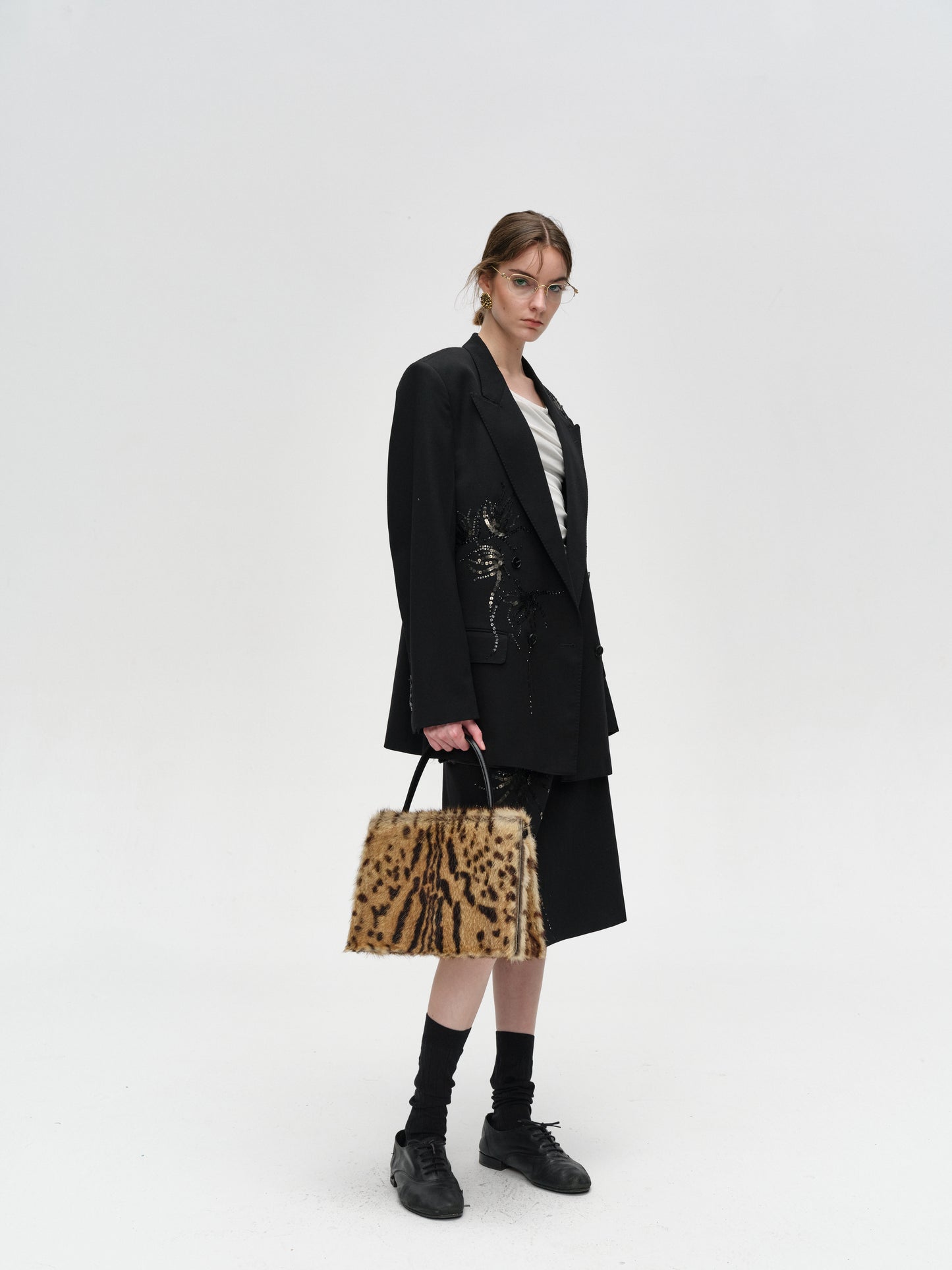 Black Hand-Embroidered Shine Skirt