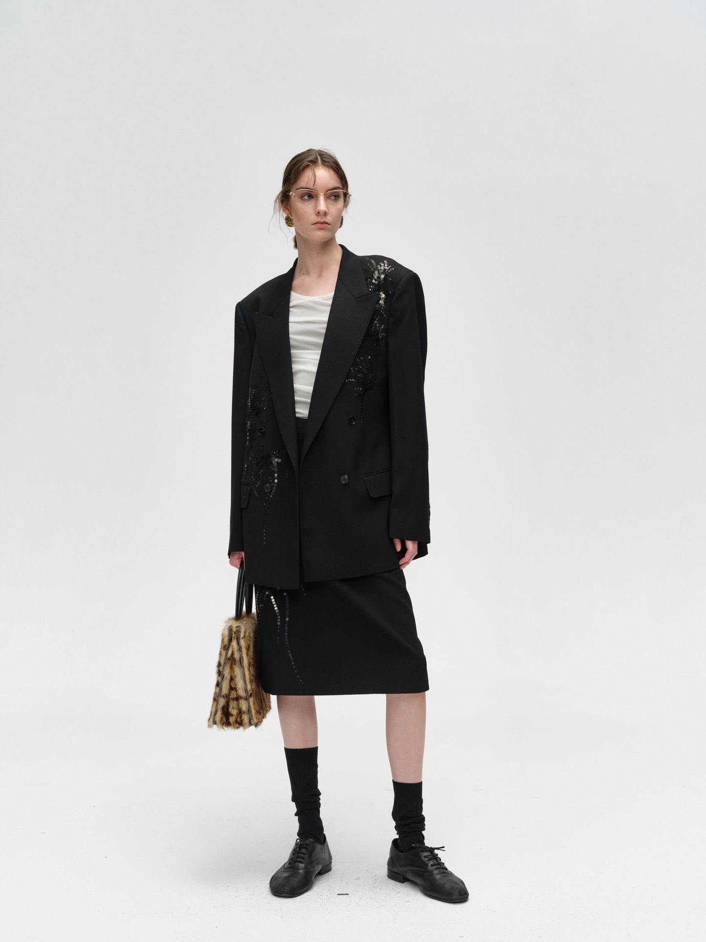 Black Hand-Embroidered Shine Skirt