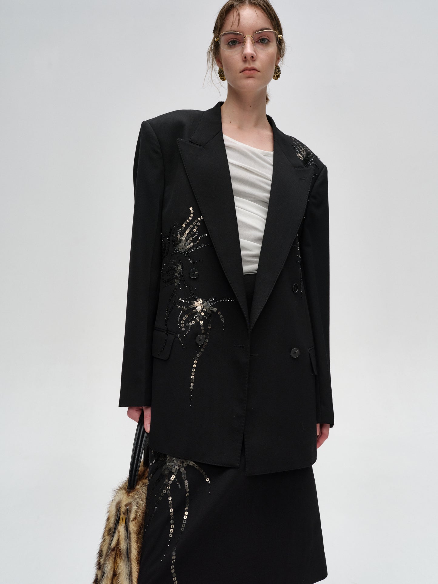 Black Hand-Embroidered Shine Skirt