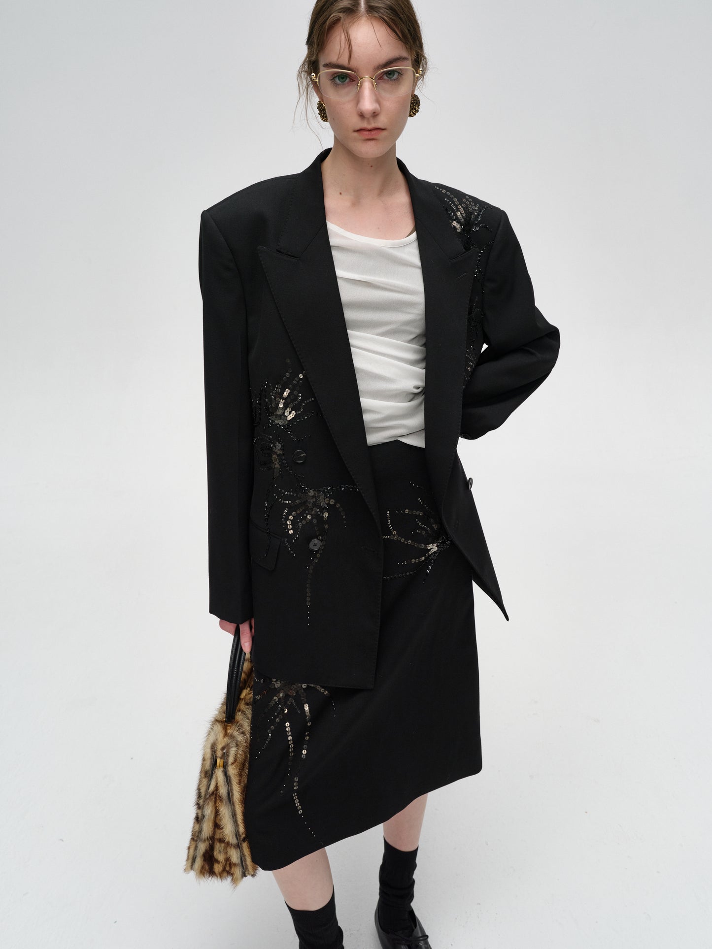 Black Hand-Embroidered Shine Skirt