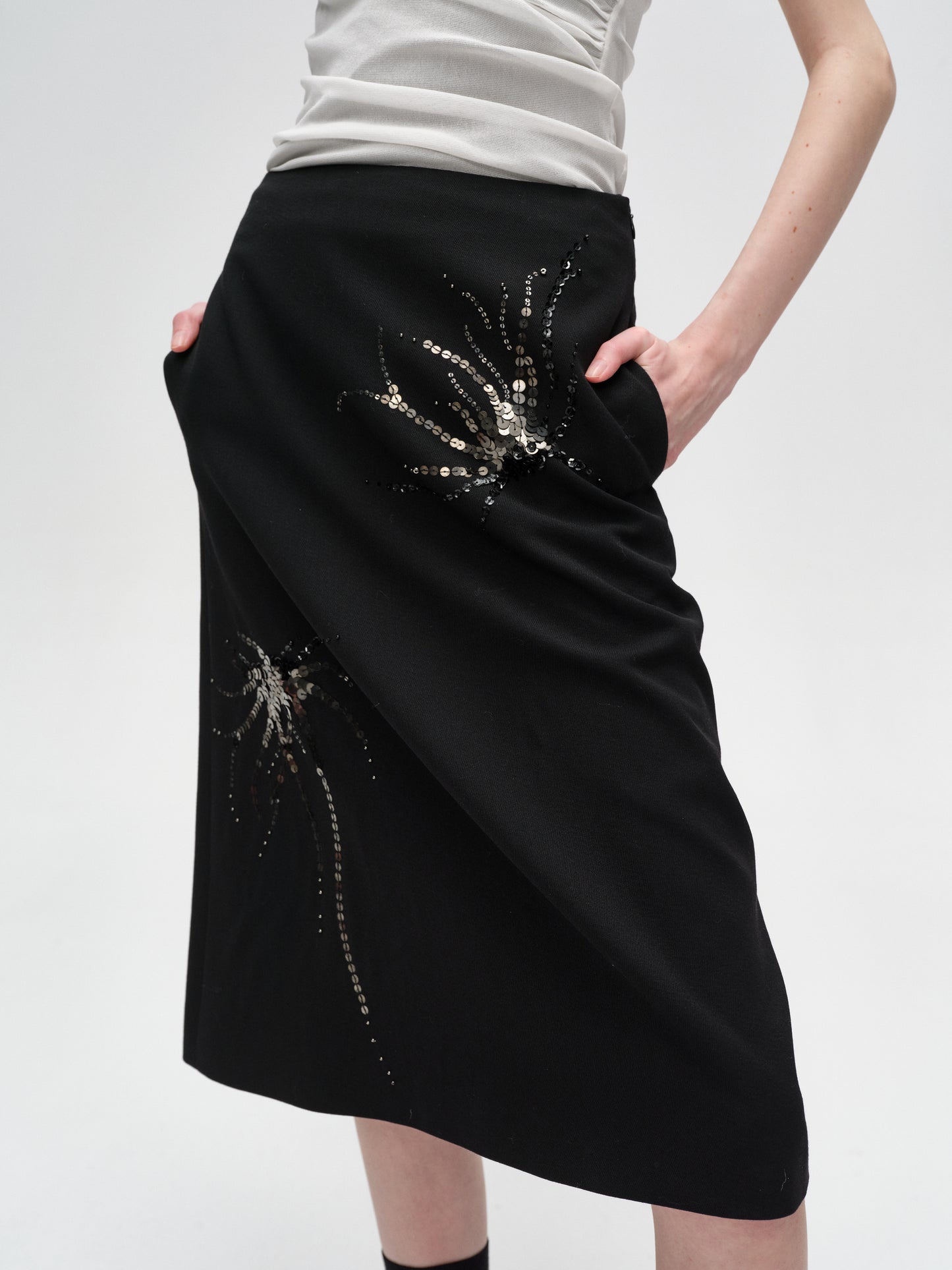 Black Hand-Embroidered Shine Skirt