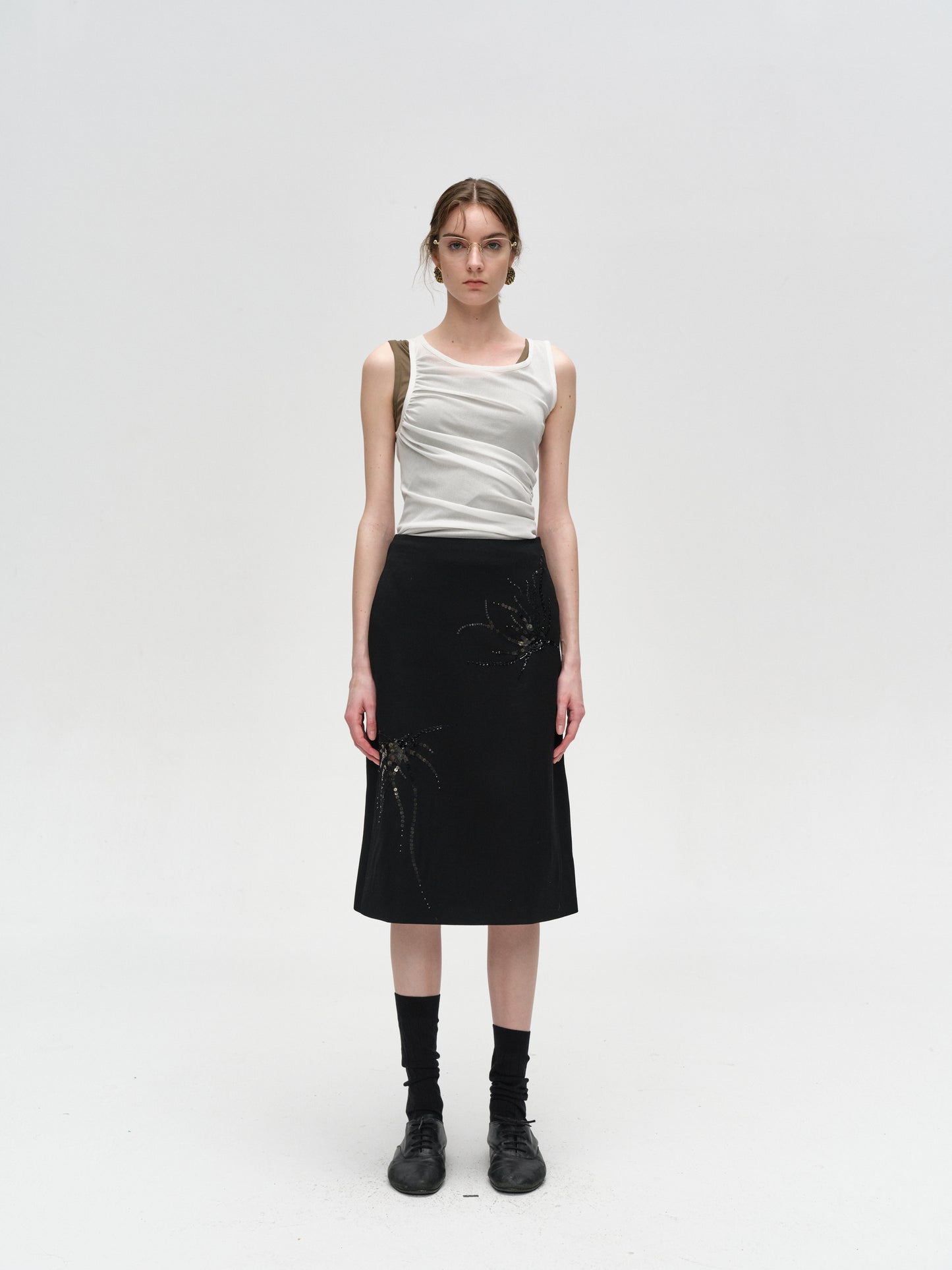 Black Hand-Embroidered Shine Skirt