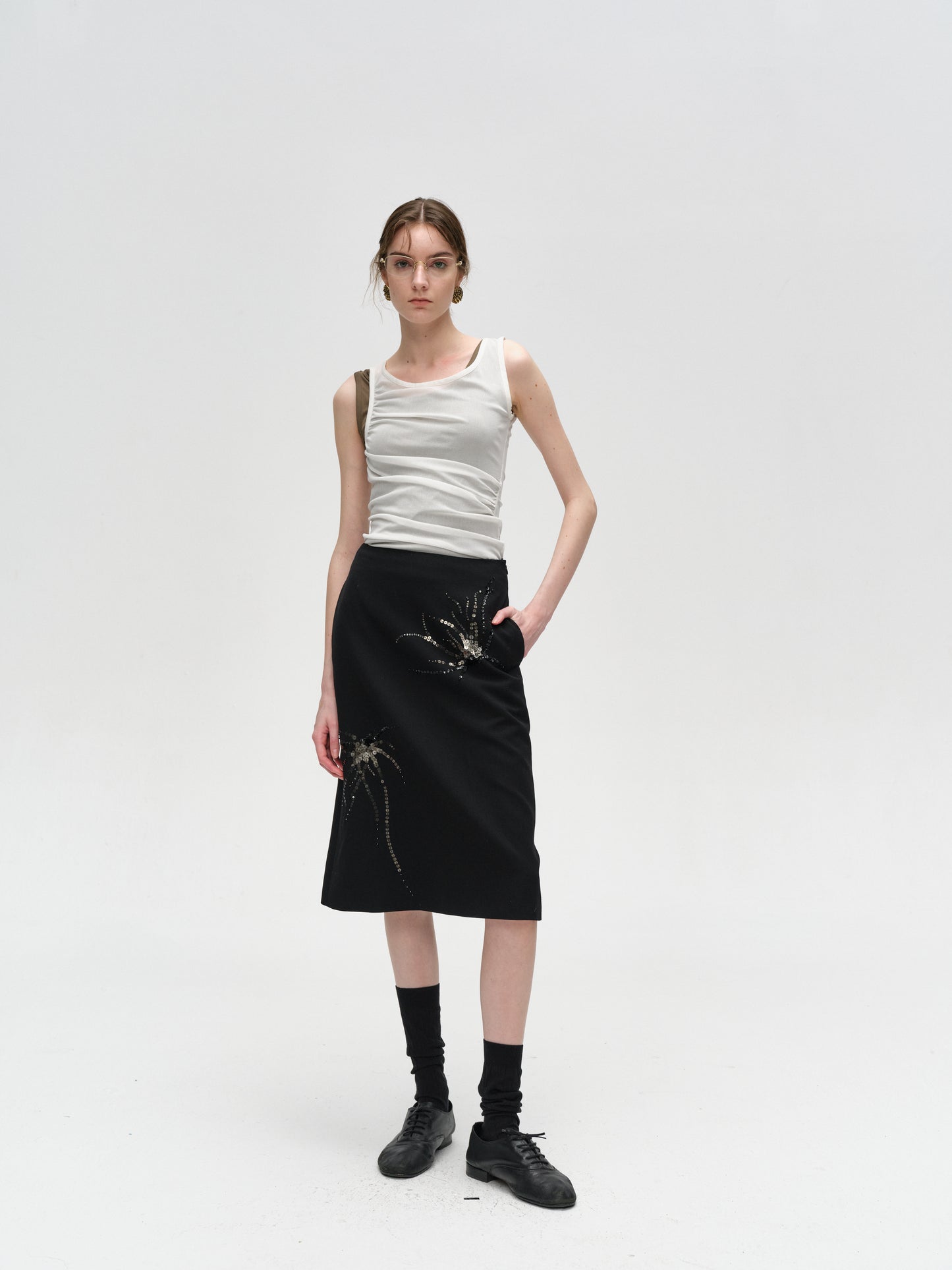 Black Hand-Embroidered Shine Skirt