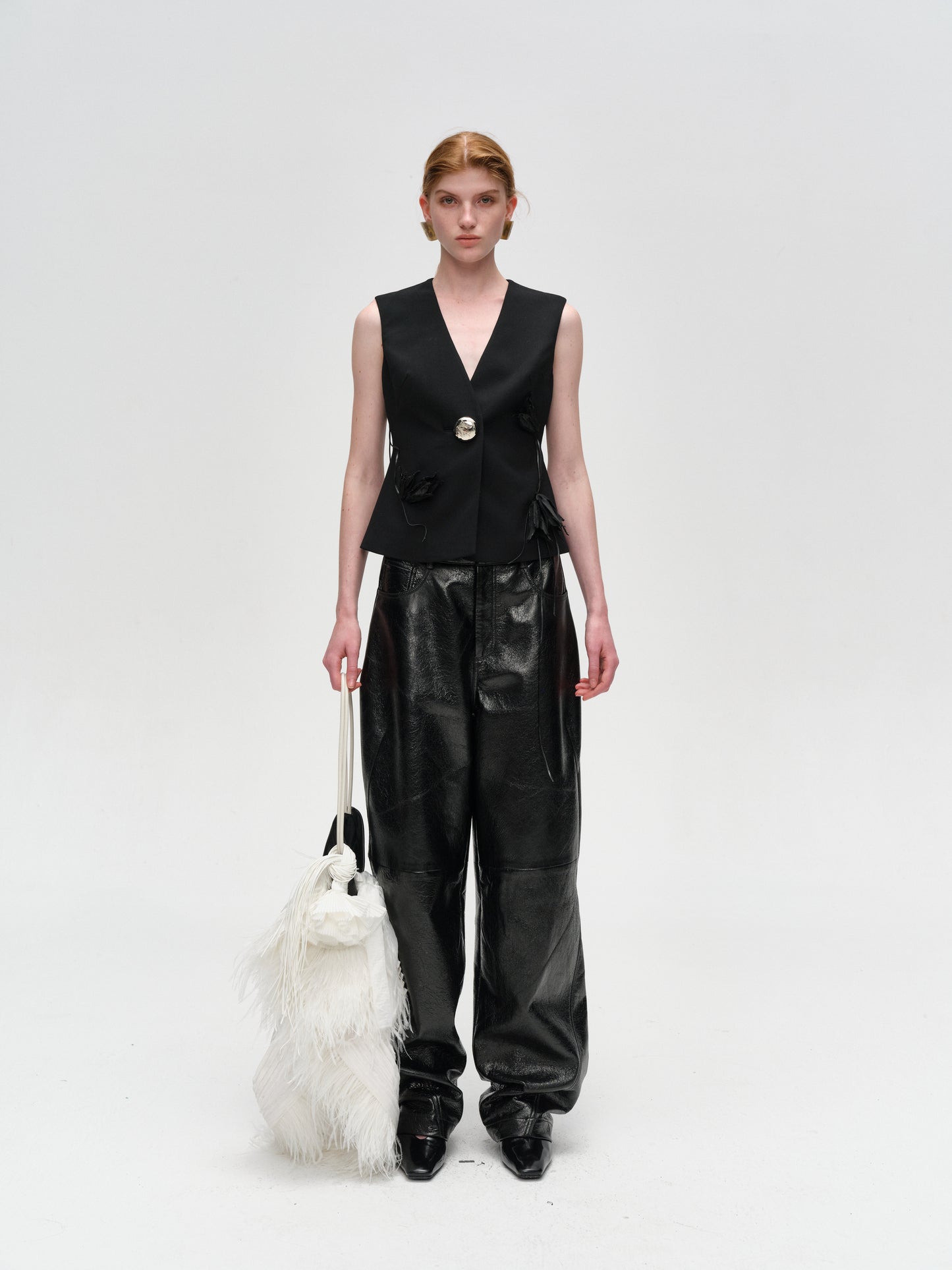 Black Distressed Lamb Leather Pants