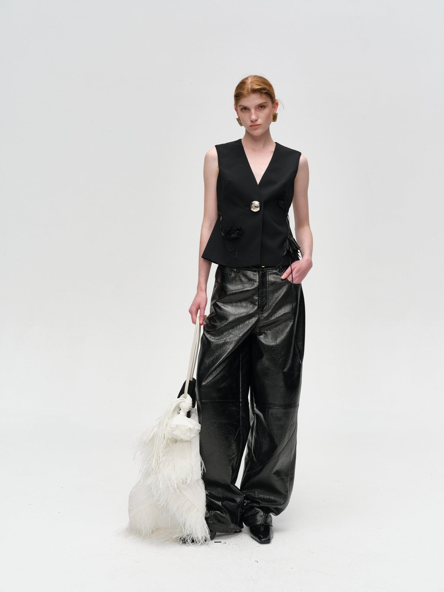 Black Distressed Lamb Leather Pants