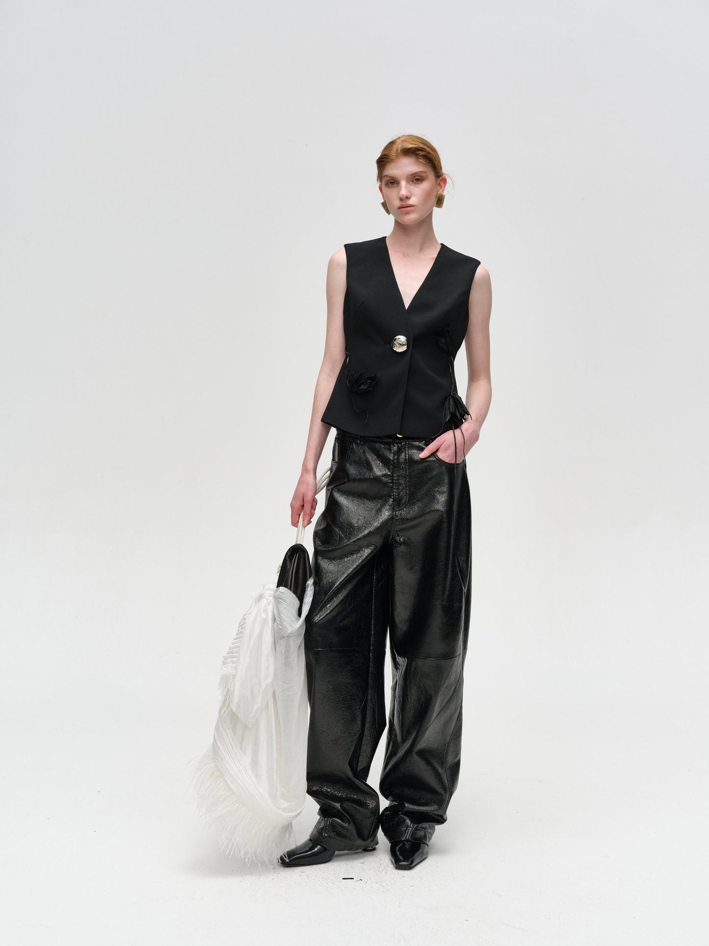 Black Distressed Lamb Leather Pants