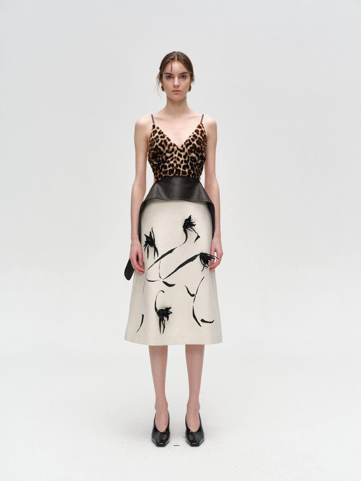 White Hand-Embroidered Flower Skirt
