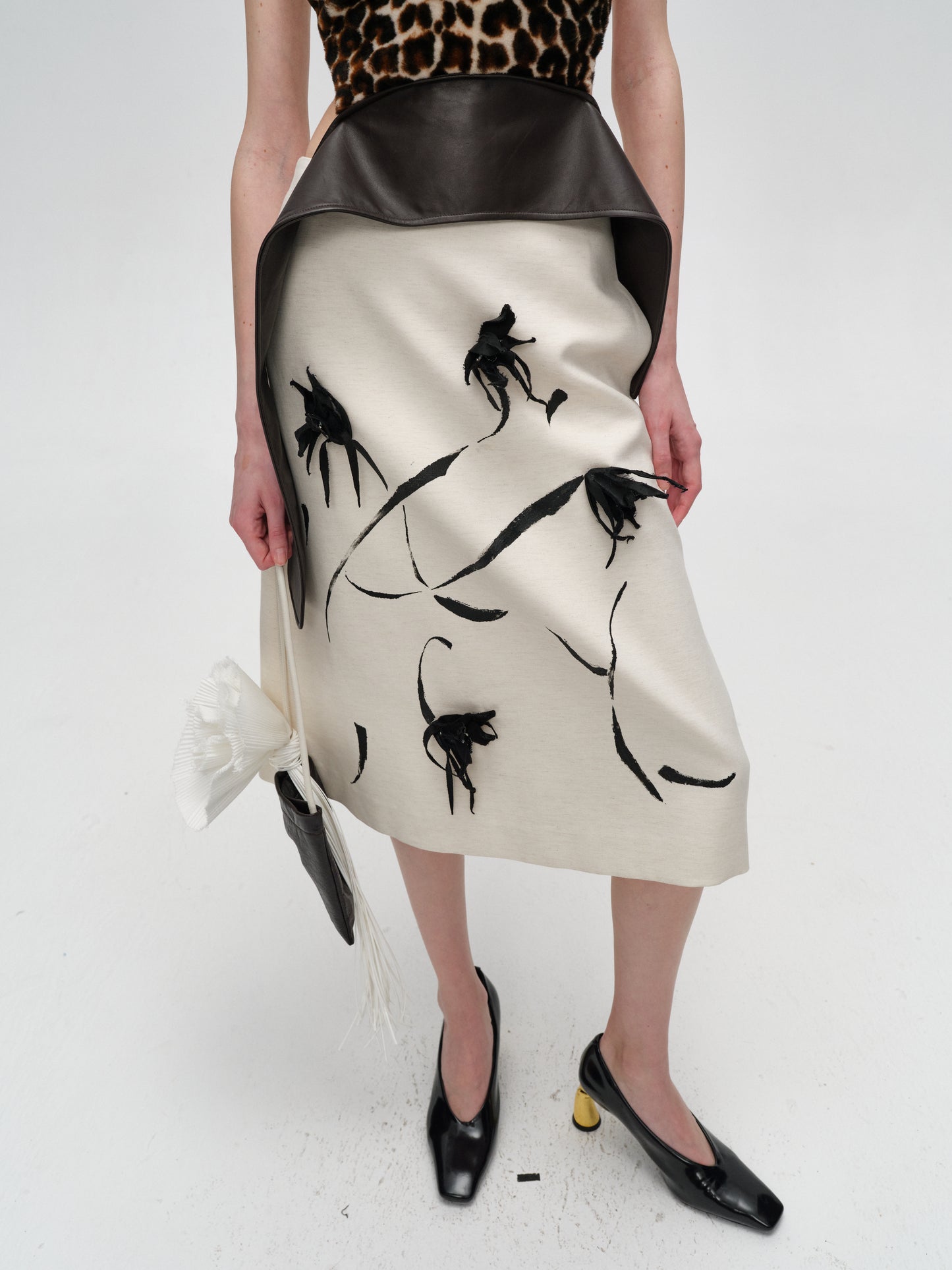 White Hand-Embroidered Flower Skirt