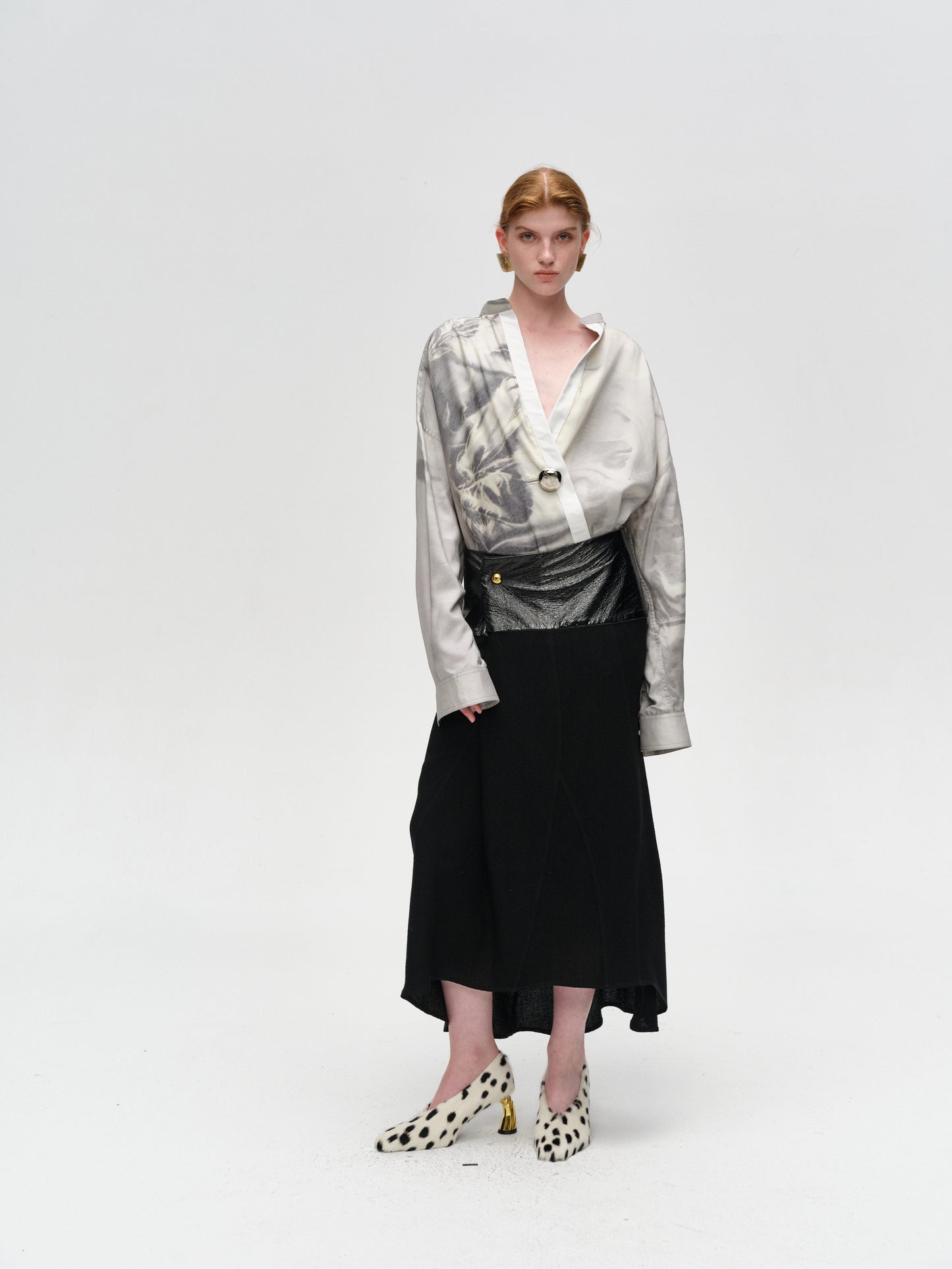 Abstract Floral Print Single-button Shirt