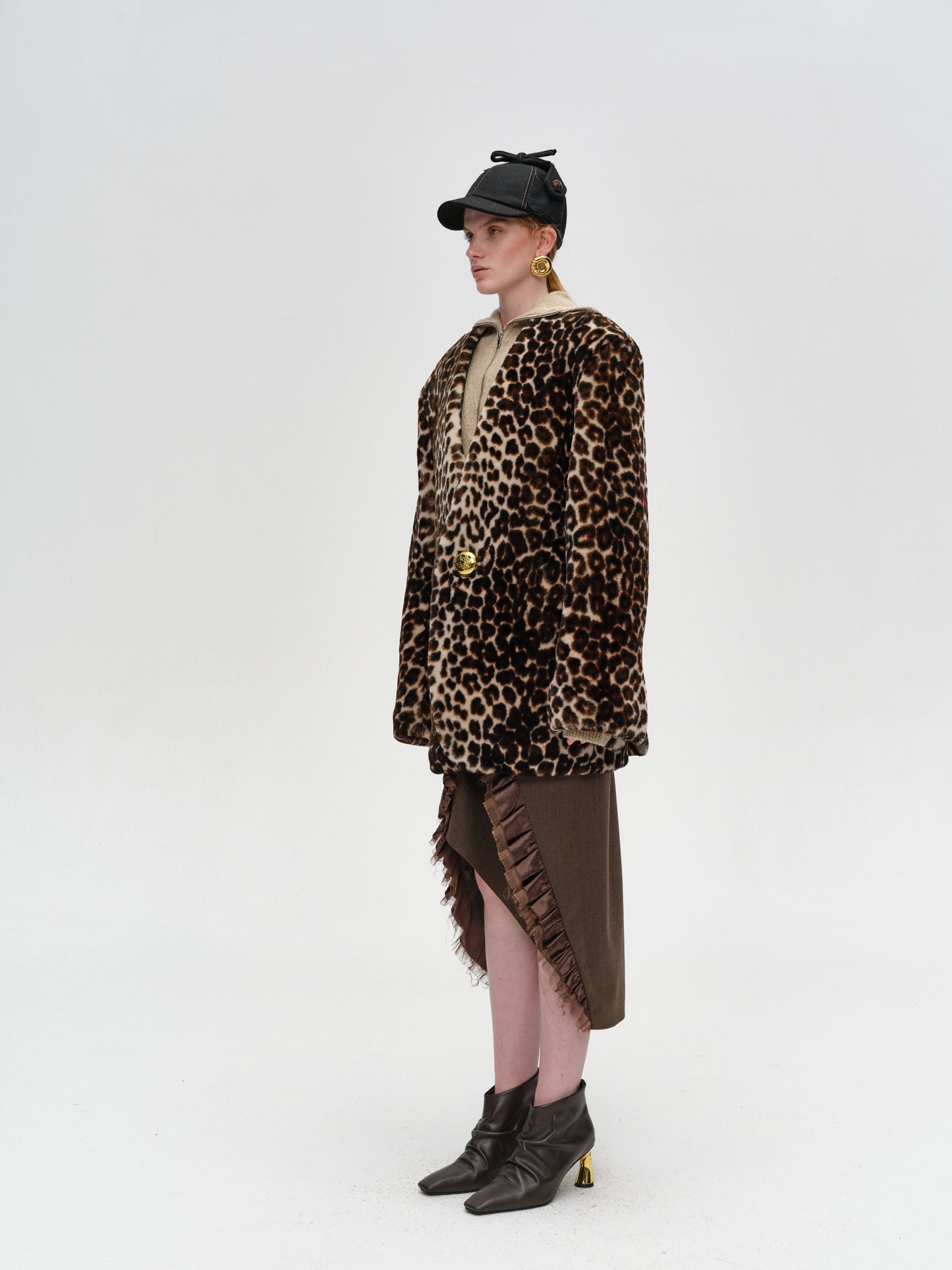 Vintage Leopard Print Fur One-Piece Coat