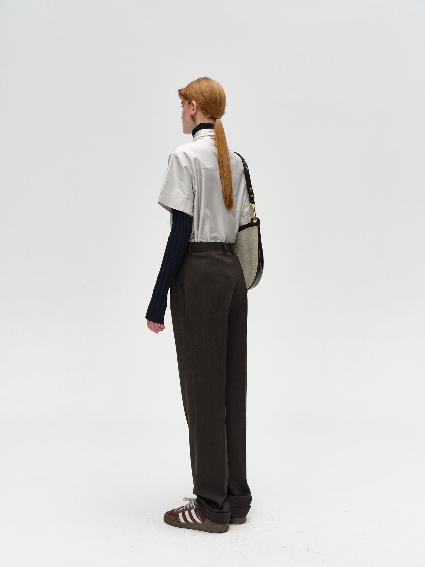 Dark Brown Wool Tailored Straight-Leg Trousers
