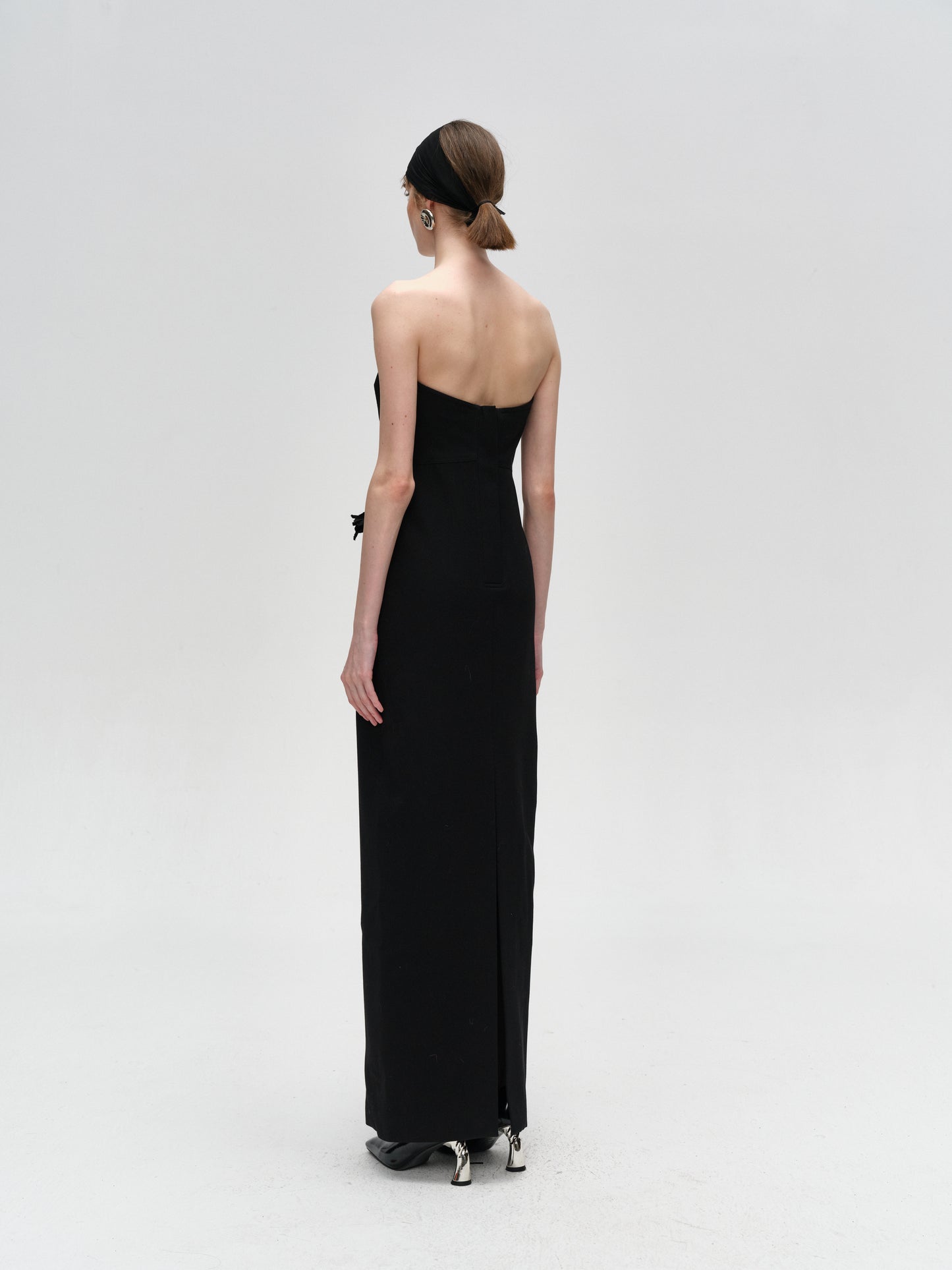 Black Hand-Embroidered Flower Bustier Dress