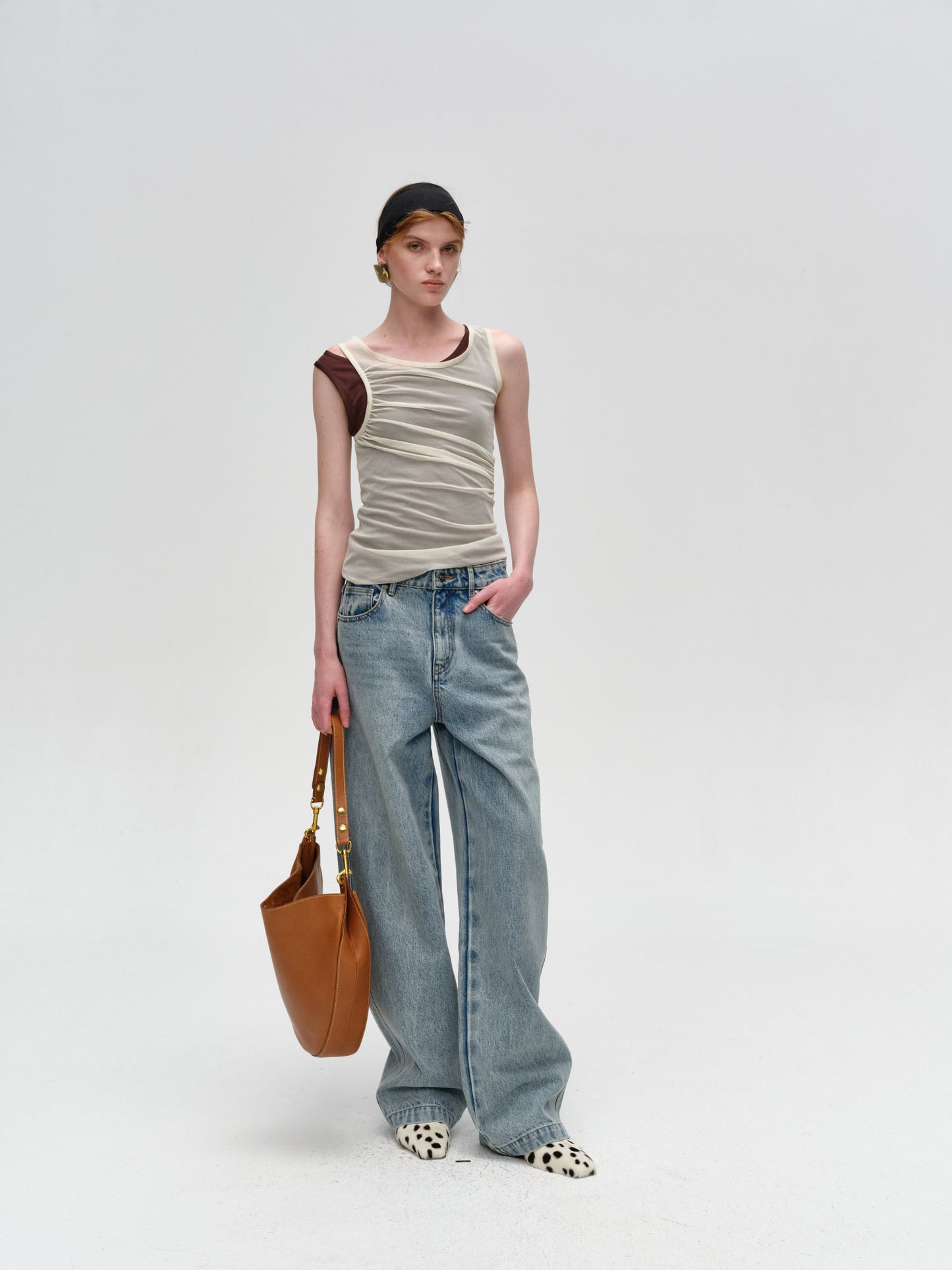 White Lined Burgundy Ruched Camisole