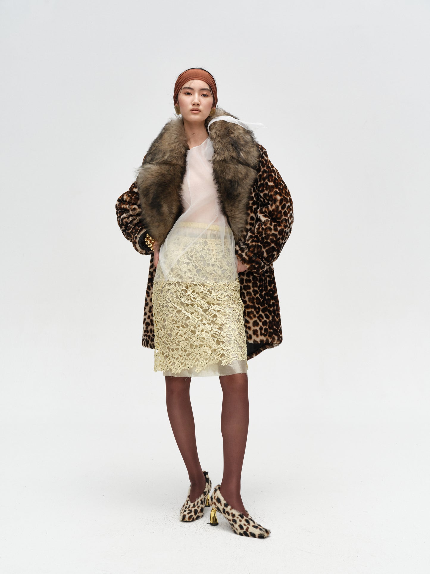 Retro Leopard Print Lamb Leather Collar One-Piece Coat