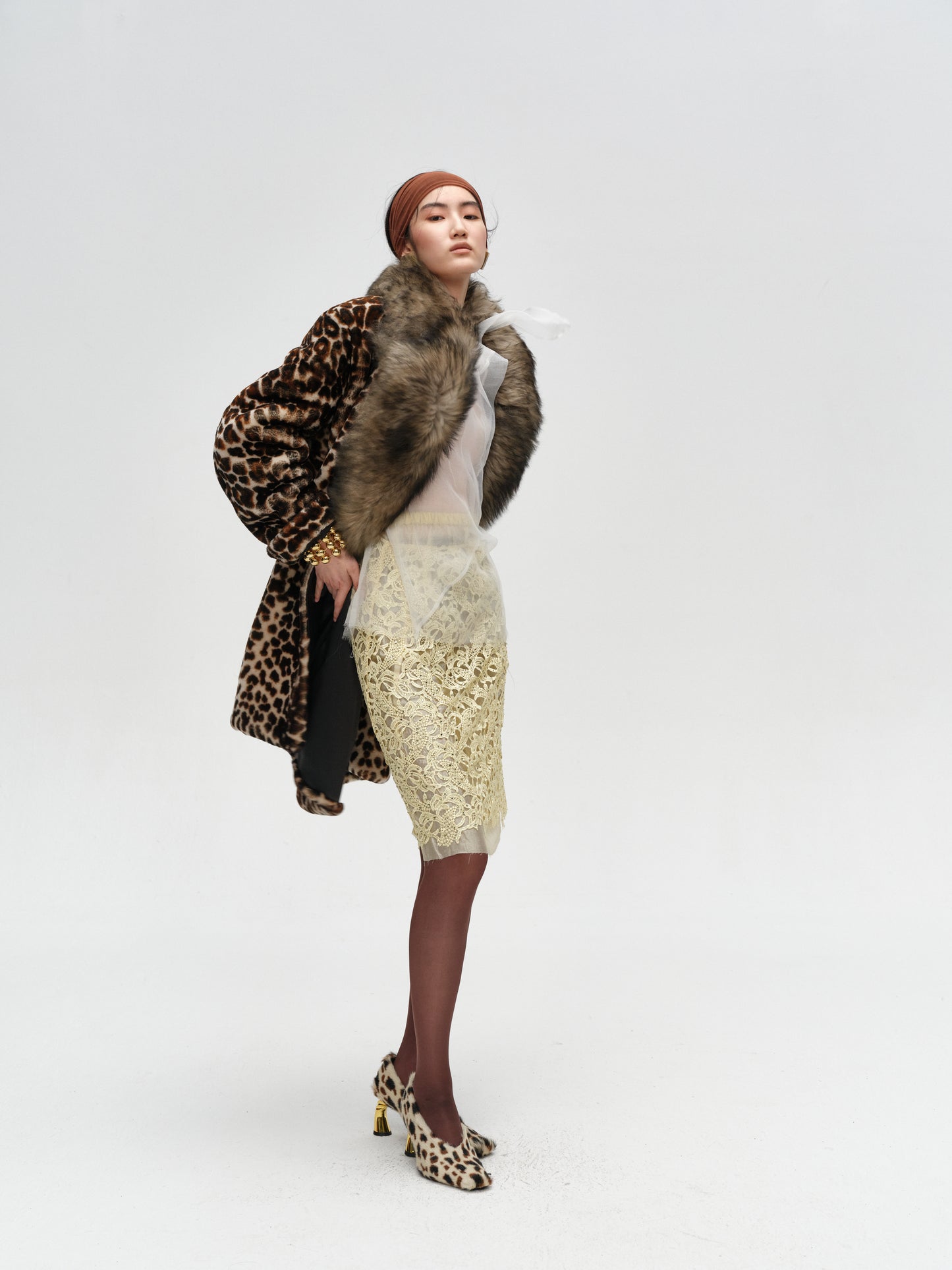Retro Leopard Print Lamb Leather Collar One-Piece Coat