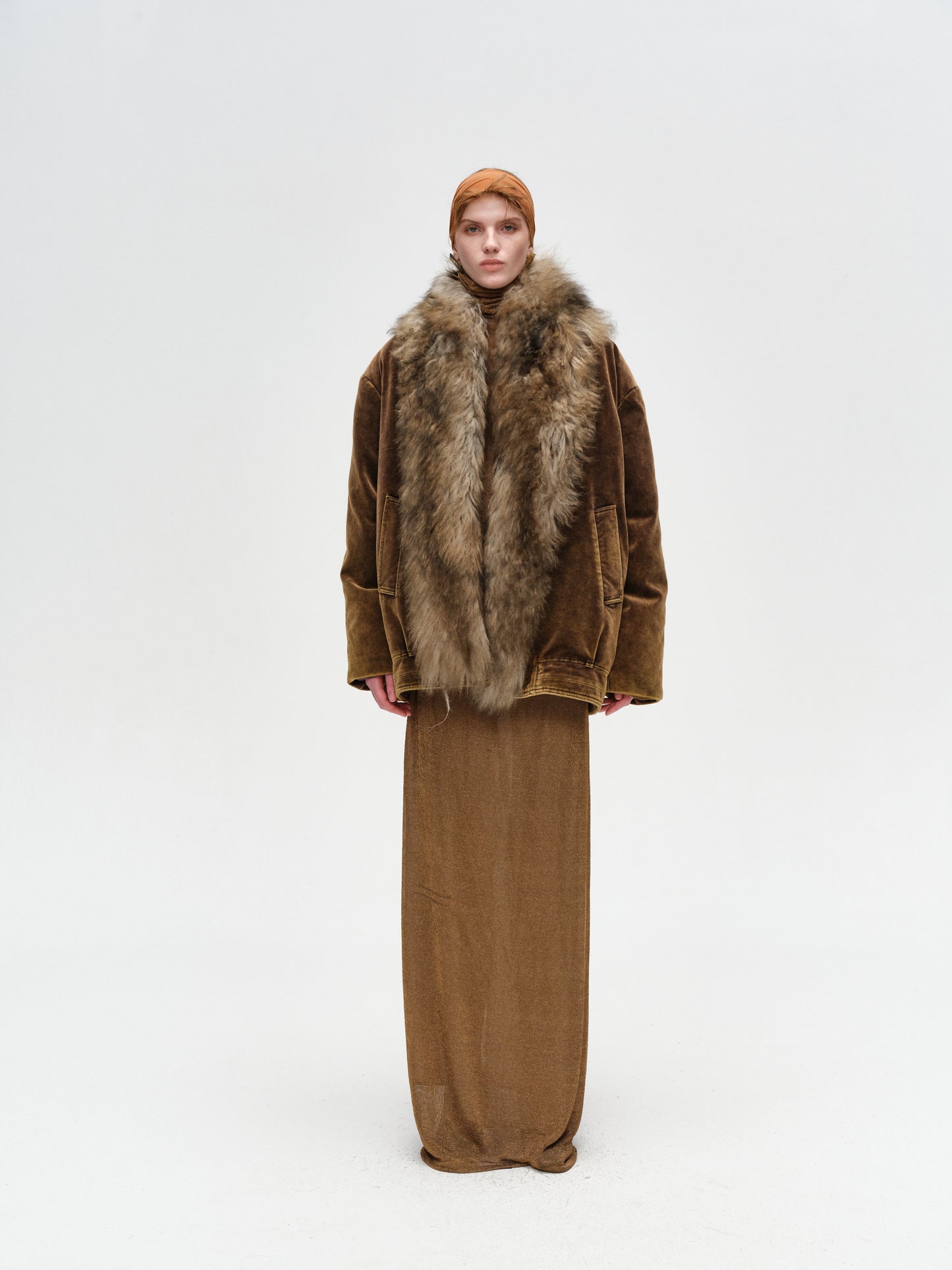 Deep Brown Vintage Fur Collar Jacket