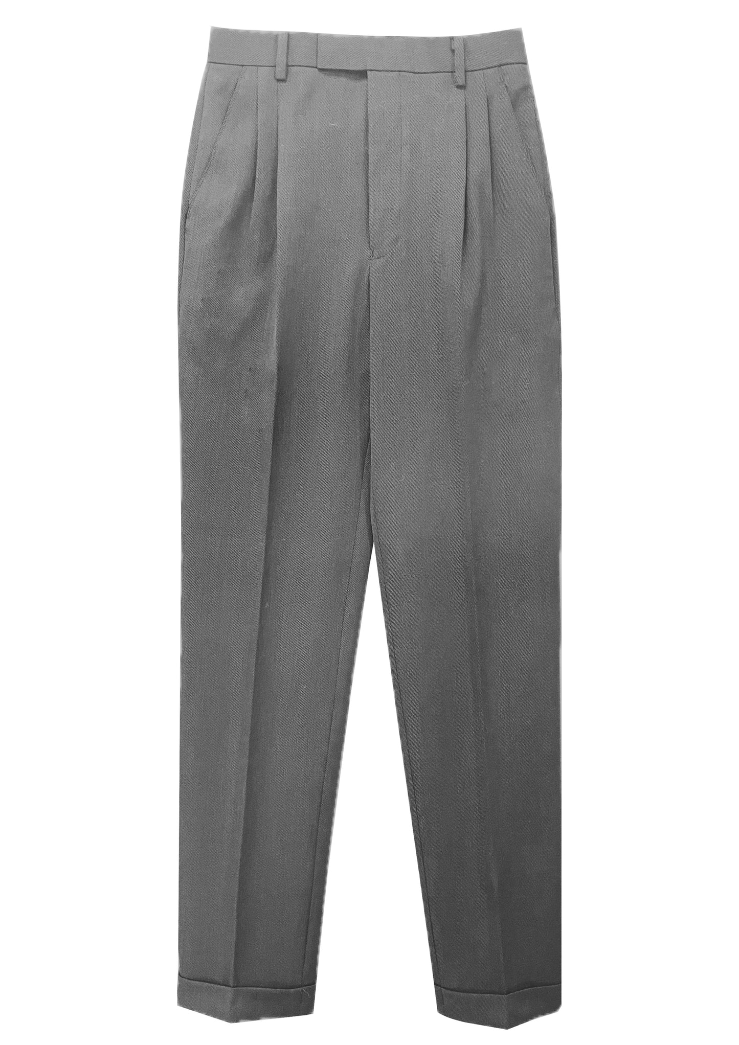 Gray Wool Tailored Straight-Leg Trousers