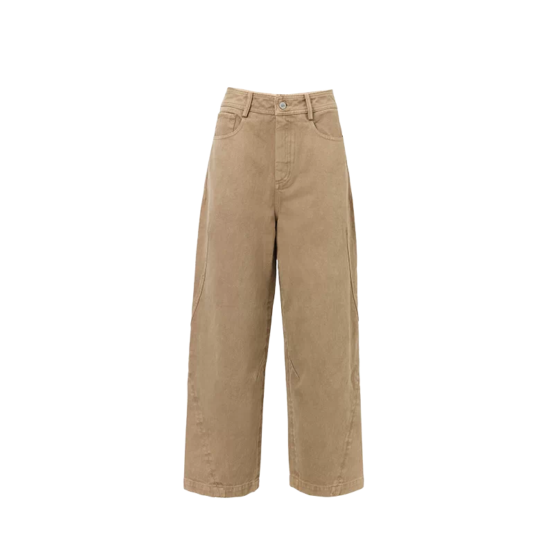 Khaki Casual Wide-Leg Trousers