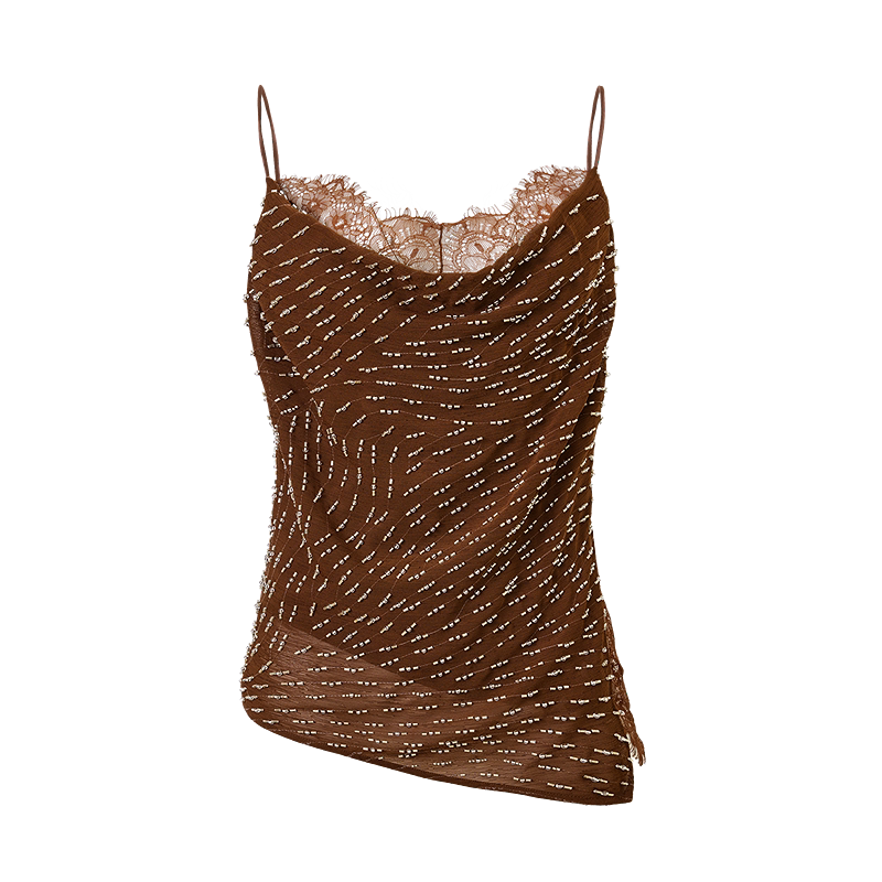 Beaded Lace Panel Silk Camisole