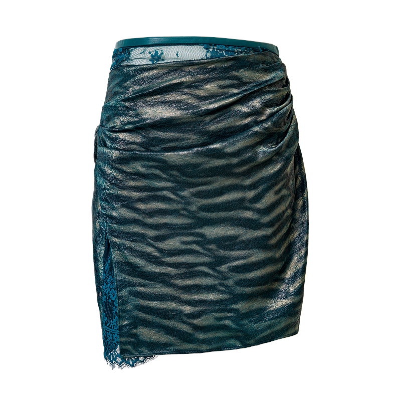Dark Green Floral Pleated Midi Skirt