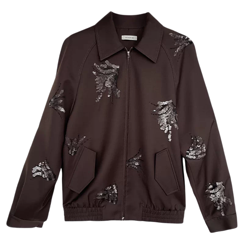 Dark Brown Floral-Embroidered Jacket