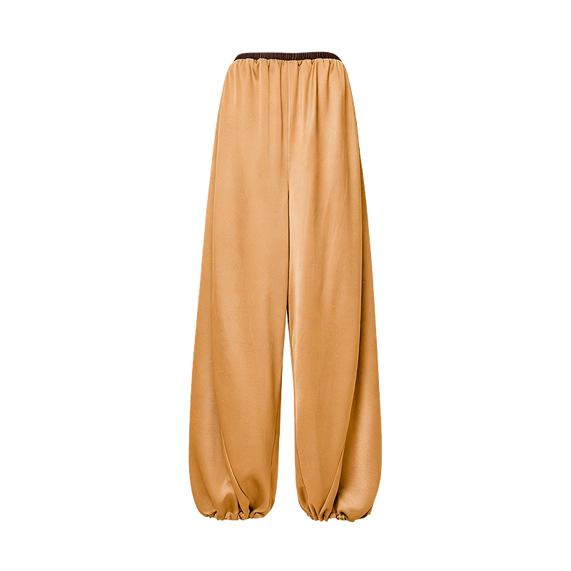 Golden Brown Draped Silk Blend Trousers