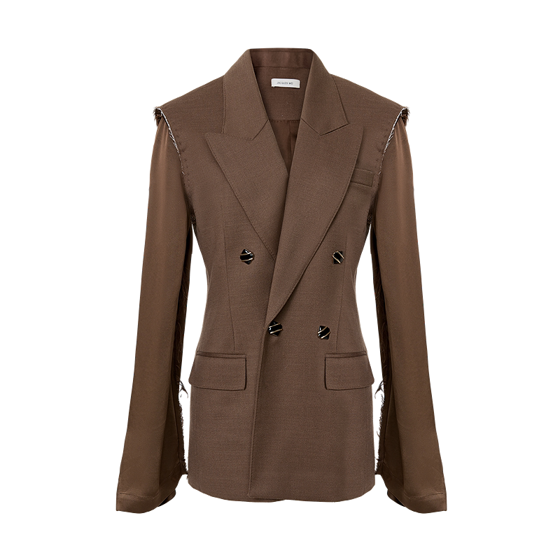 Dark Camel Double-Breasted Wool Blazer