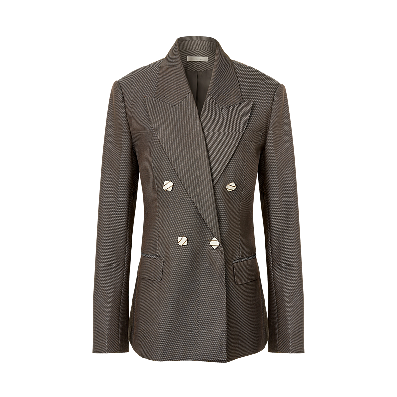 Pewter Grey Wool Blend Pinstripe Blazer