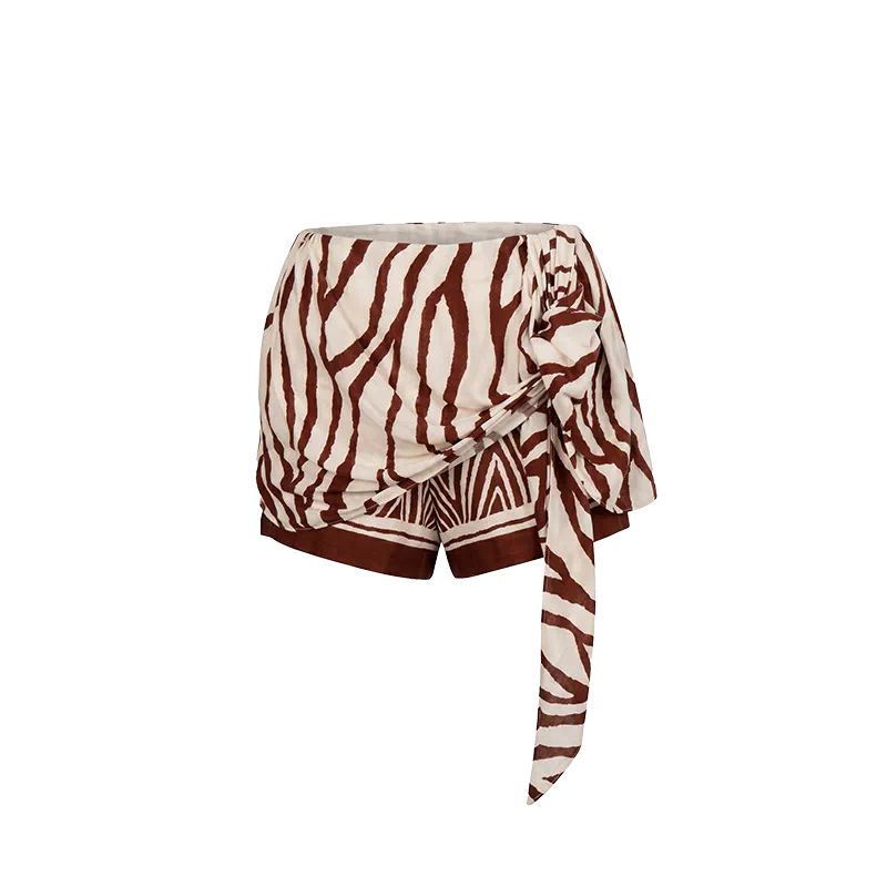 Caramel Floral Print Cotton Shorts