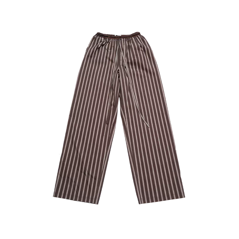 Brown Striped Belted Wide-Leg Trousers