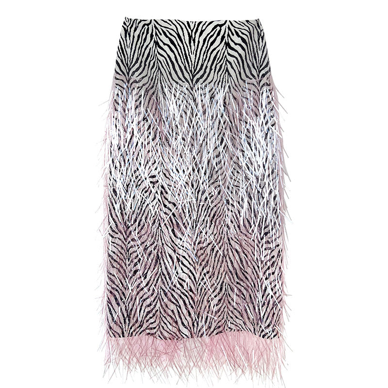Zebra-Print Fringe Sequin H-Line Silhouette