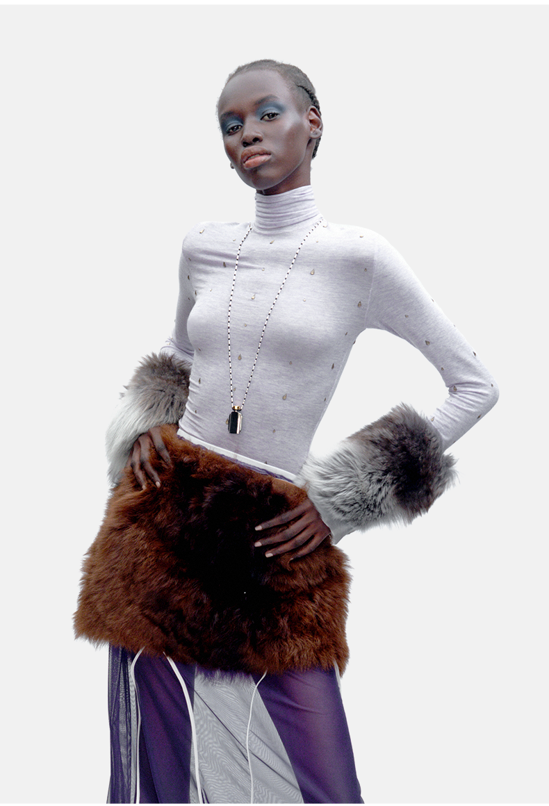 Light Khaki Rhinestone Slim Turtleneck Wool-Blend Top