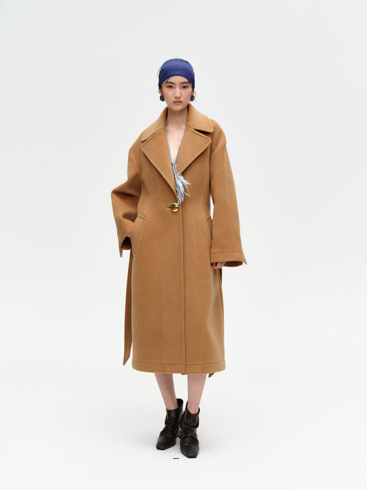 Brown One-Button Lamb Wool Coat