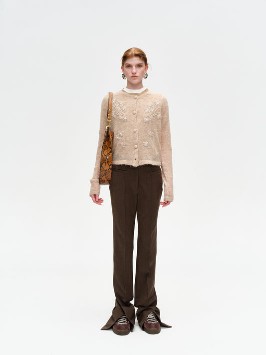 Skin-tone Hand-embroidered Shimmering Epiphyllum Wool Knit Sweater