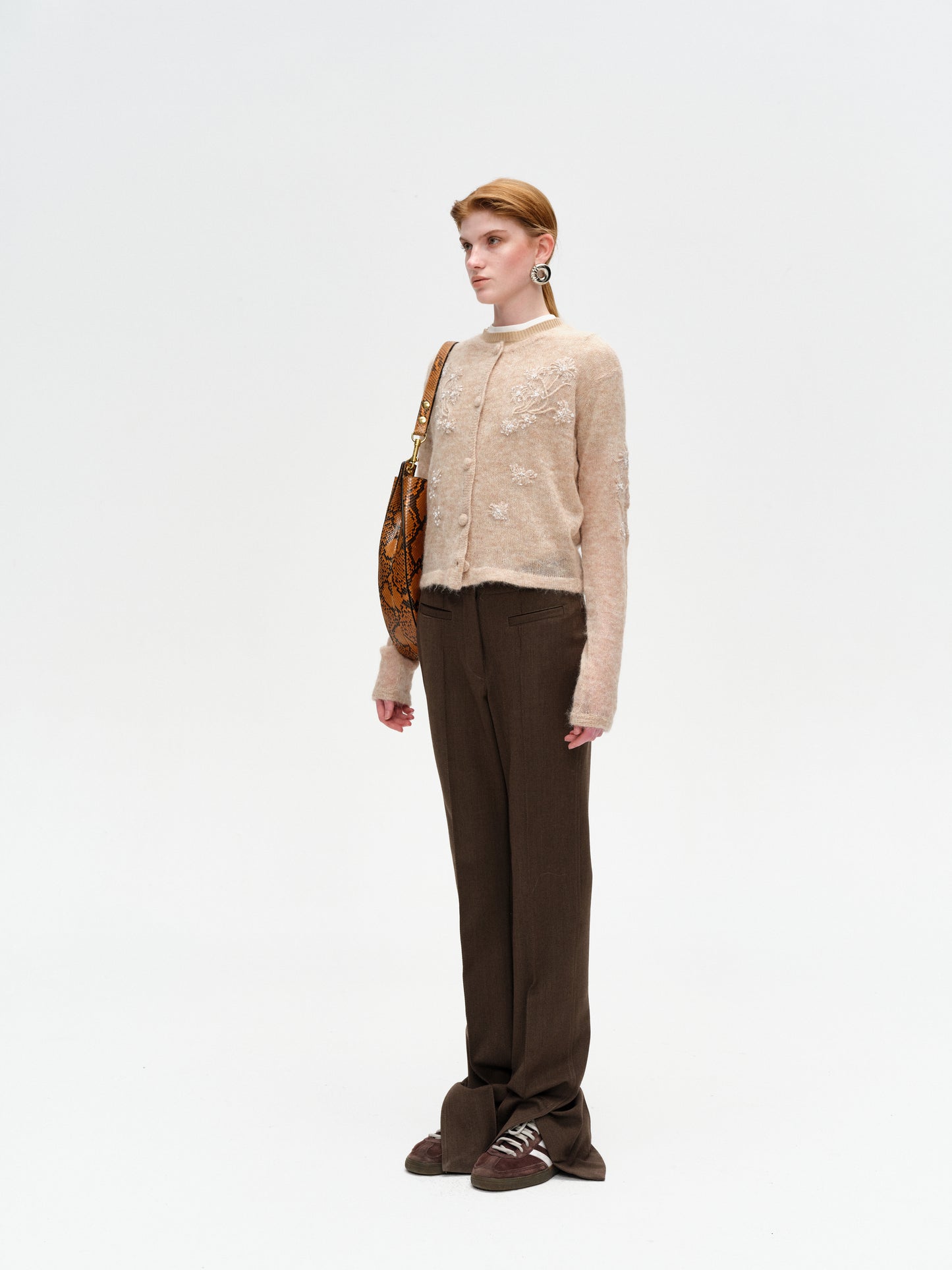 Skin-tone Hand-embroidered Shimmering Epiphyllum Wool Knit Sweater