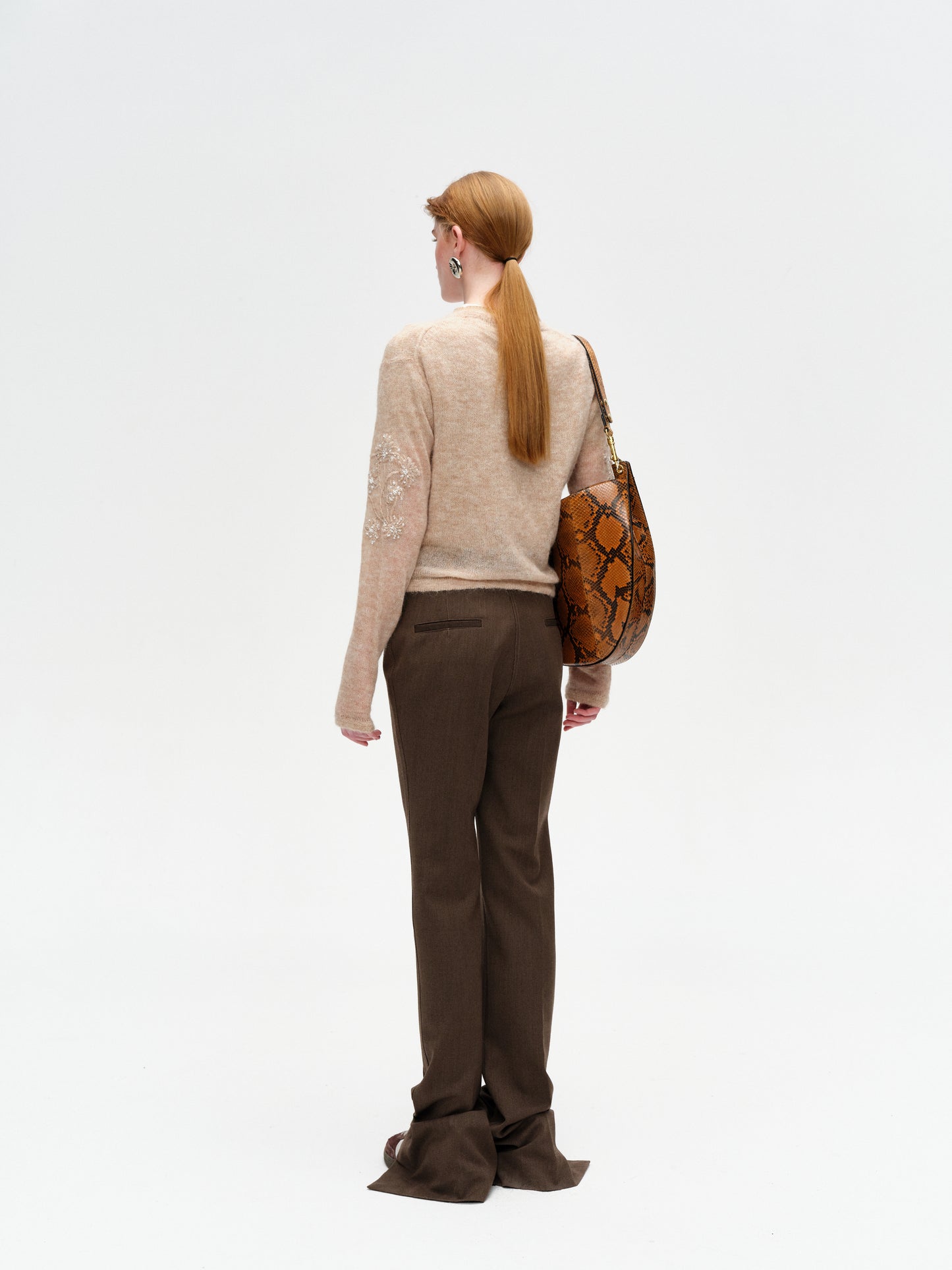 Skin-tone Hand-embroidered Shimmering Epiphyllum Wool Knit Sweater