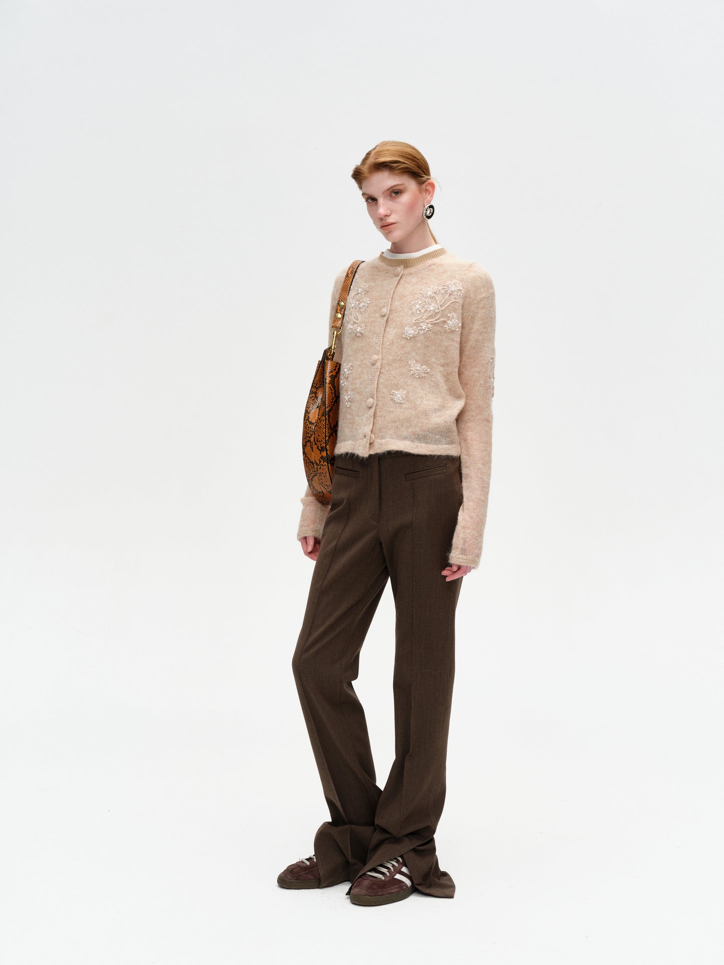 Skin-tone Hand-embroidered Shimmering Epiphyllum Wool Knit Sweater