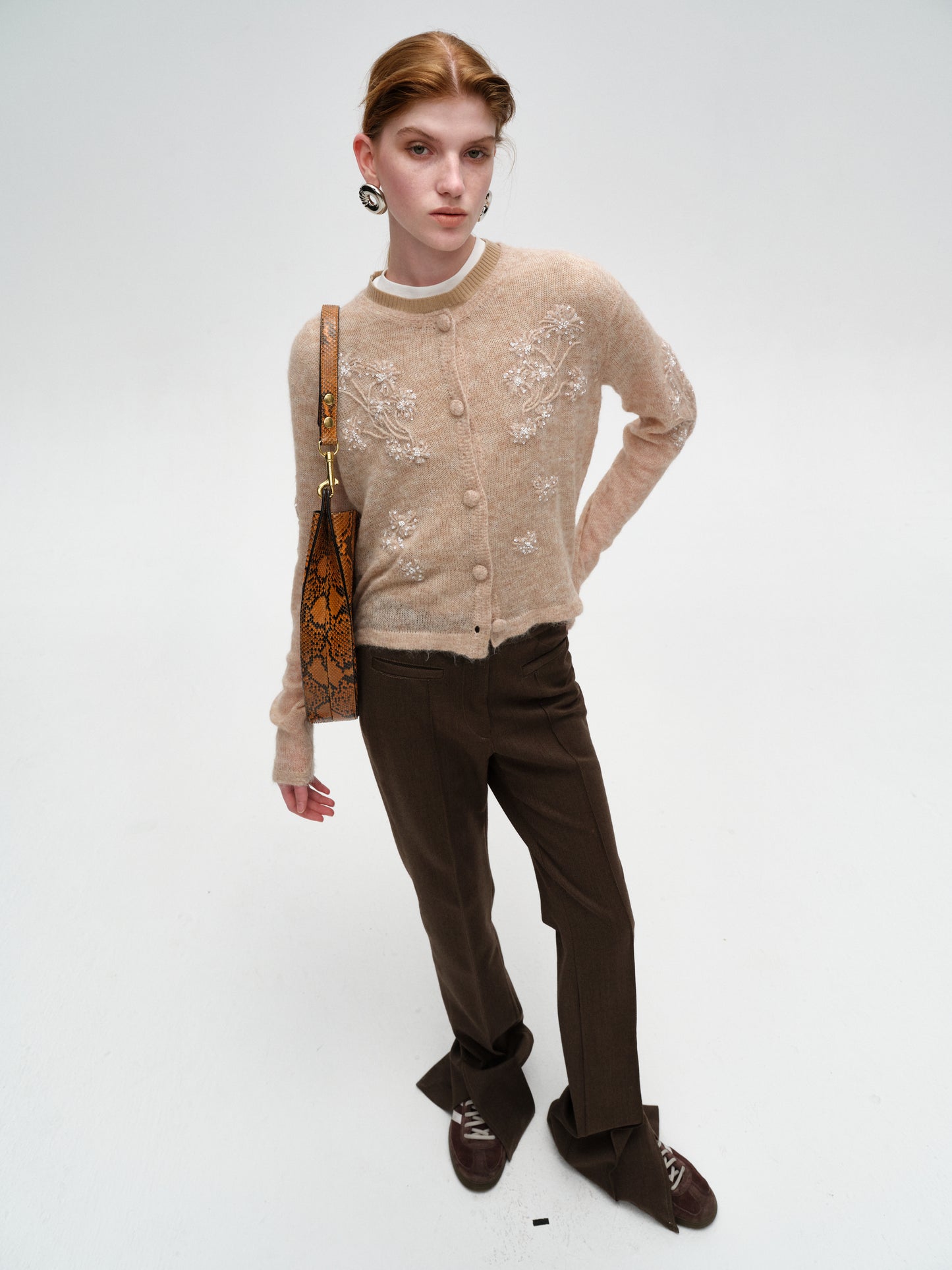 Skin-tone Hand-embroidered Shimmering Epiphyllum Wool Knit Sweater