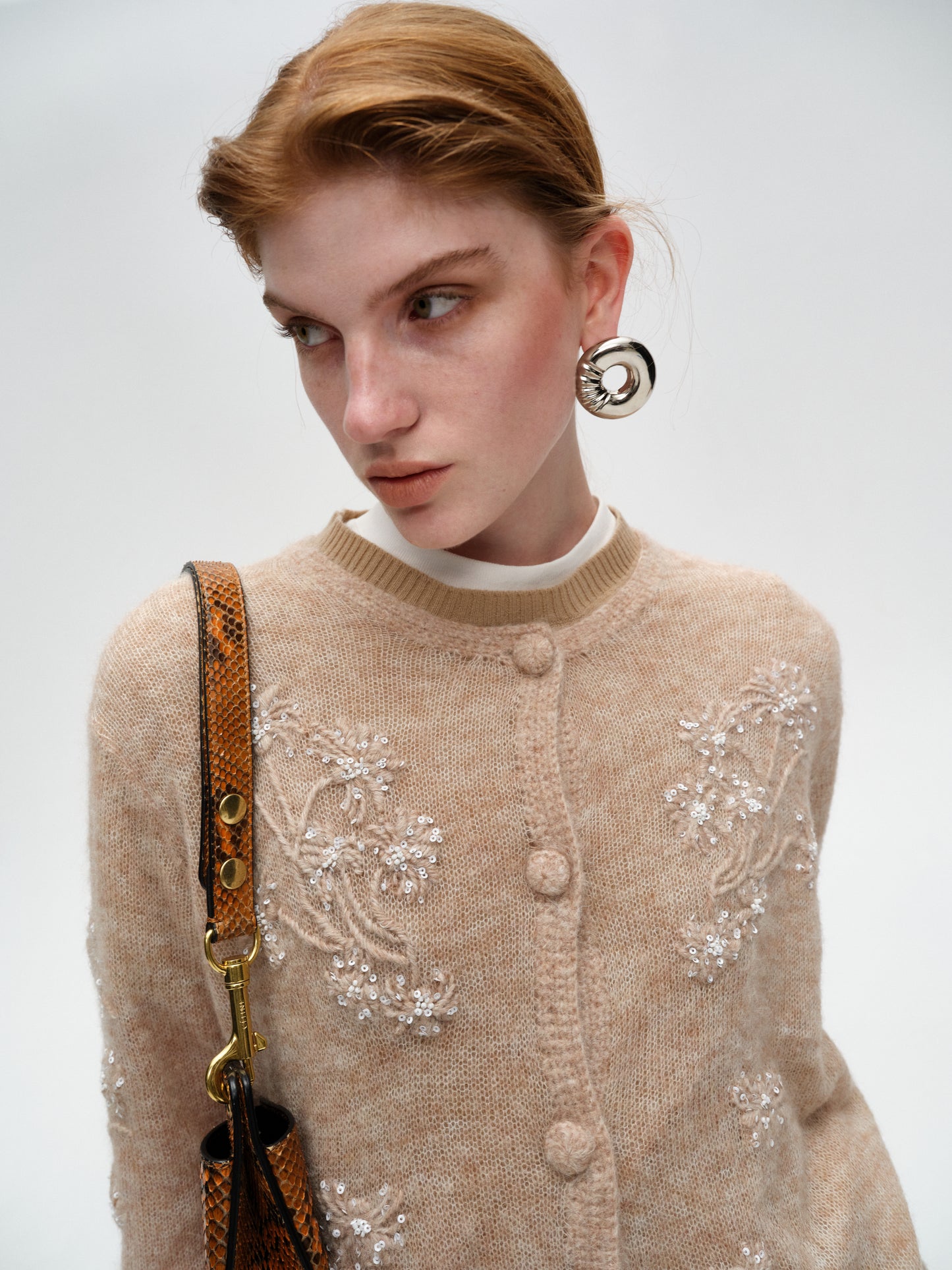 Skin-tone Hand-embroidered Shimmering Epiphyllum Wool Knit Sweater