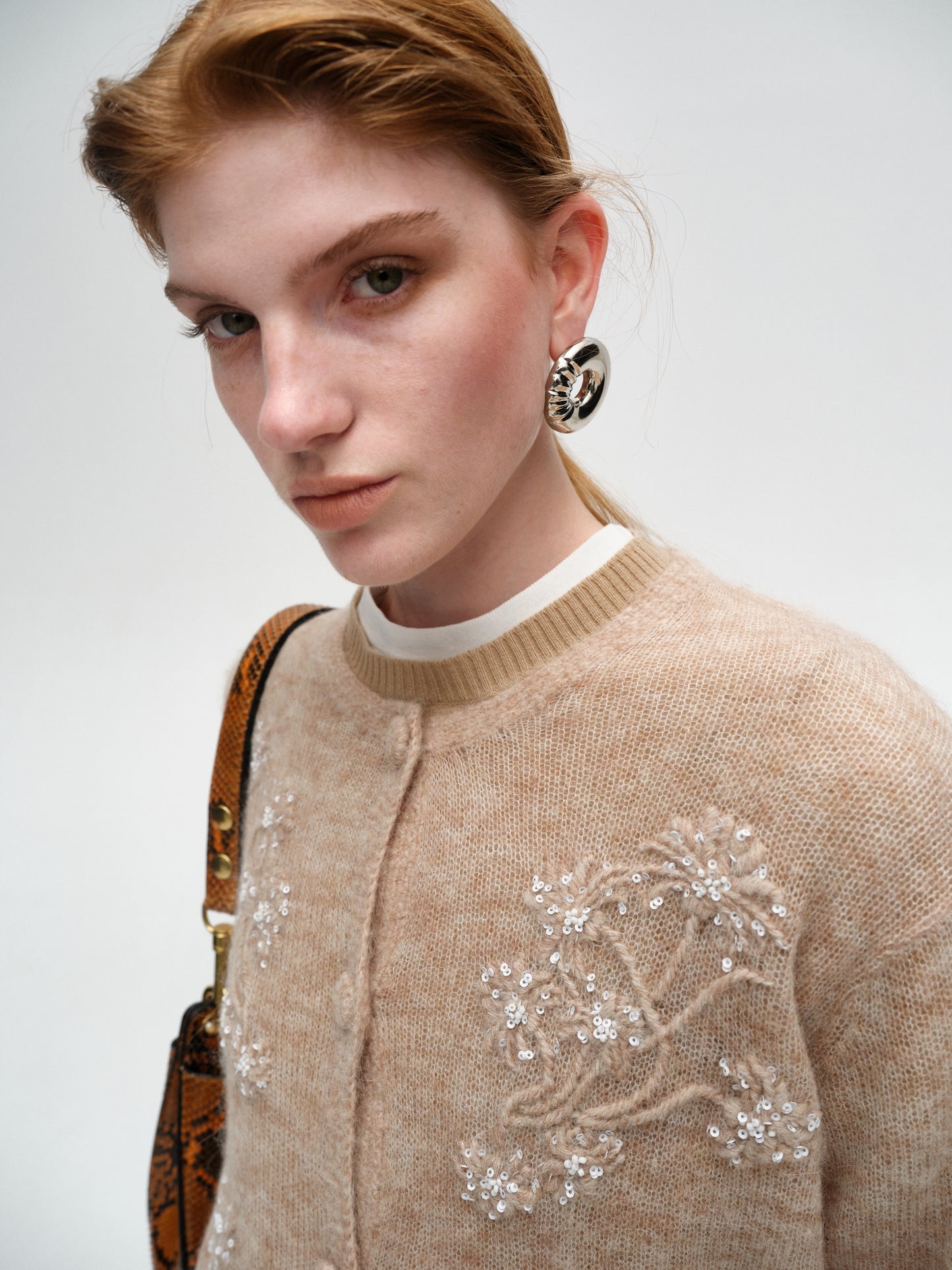 Skin-tone Hand-embroidered Shimmering Epiphyllum Wool Knit Sweater