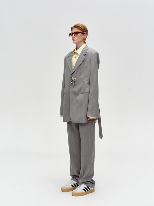 Grey Epiphyllum Button Wool Western Coat