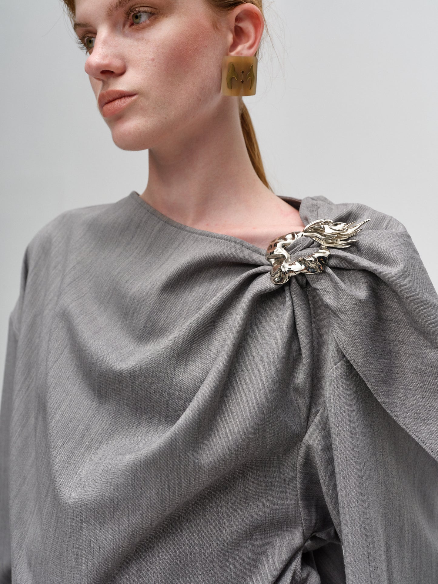 Grey Asymmetric Epiphyllum Brooch Top