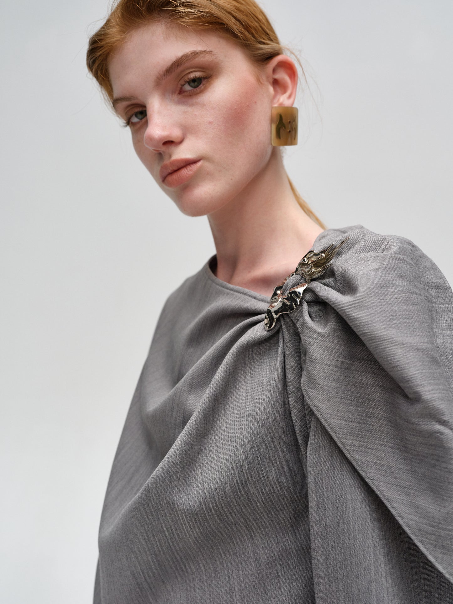 Grey Asymmetric Epiphyllum Brooch Top