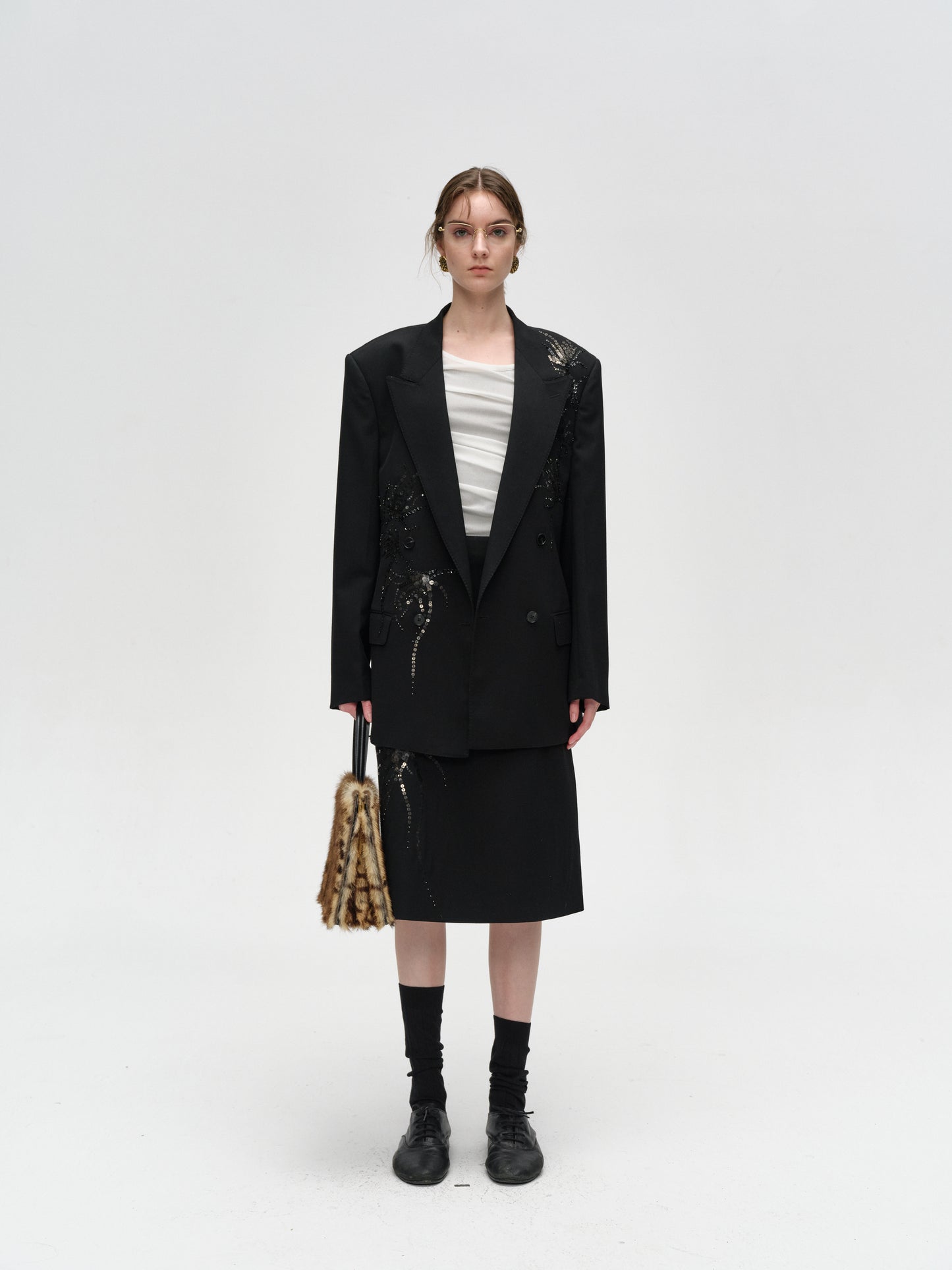 Black Hand-Embroidered Shine Skirt