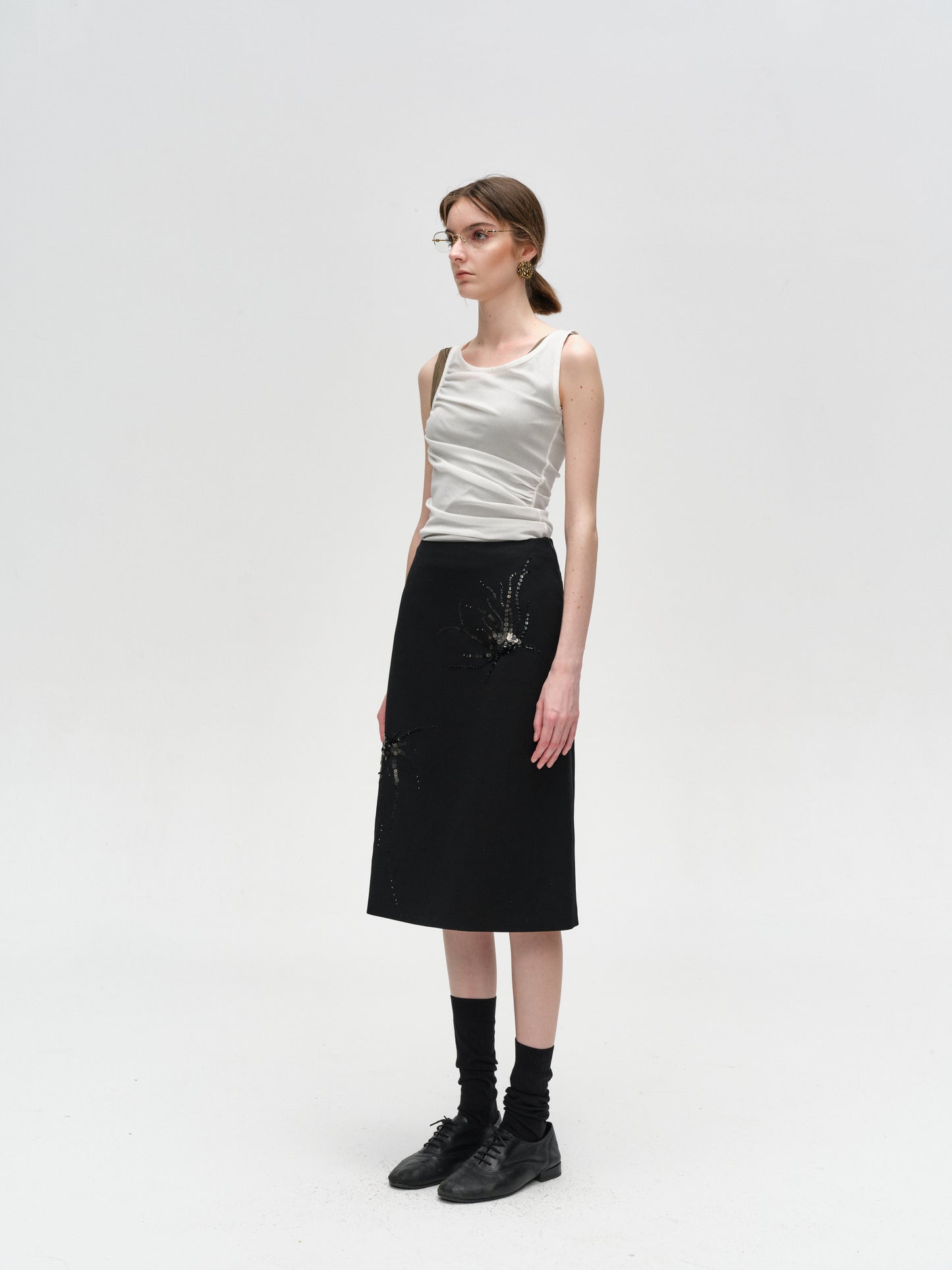 Black Hand-Embroidered Shine Skirt